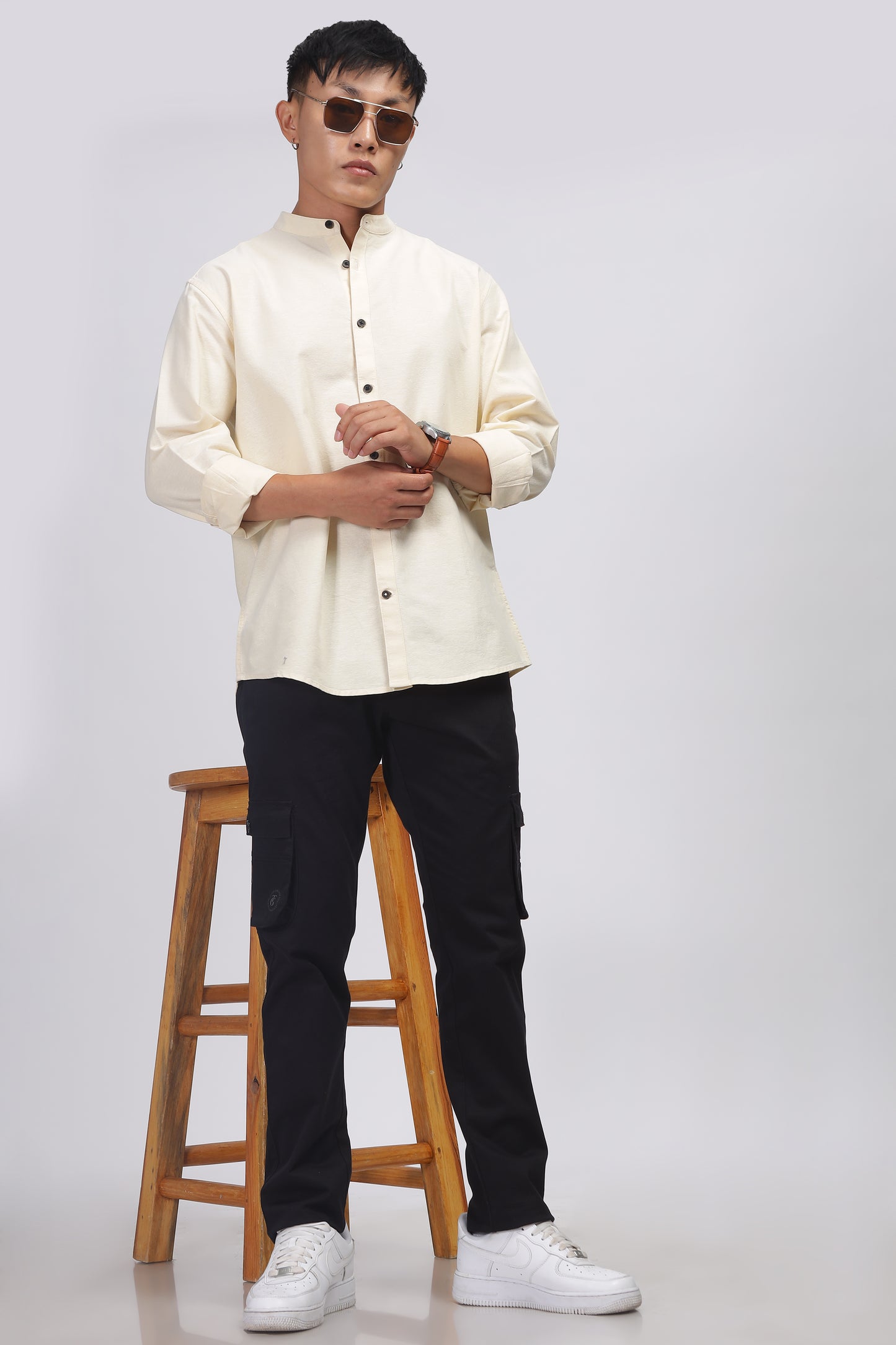 Uri Yellow Mandarin Collar Oxford Shirt