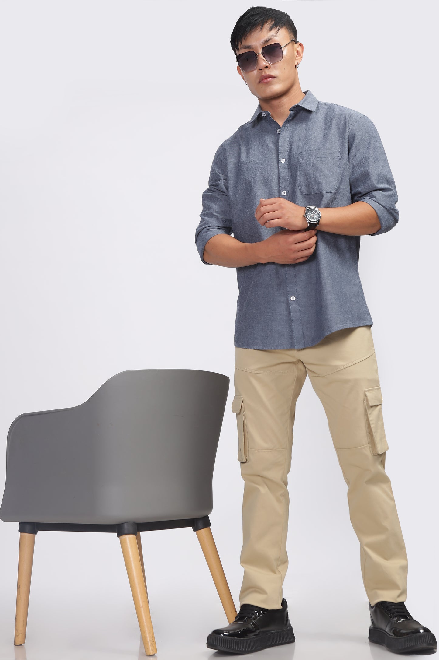Uri Dark Grey Spread Collar Shirt