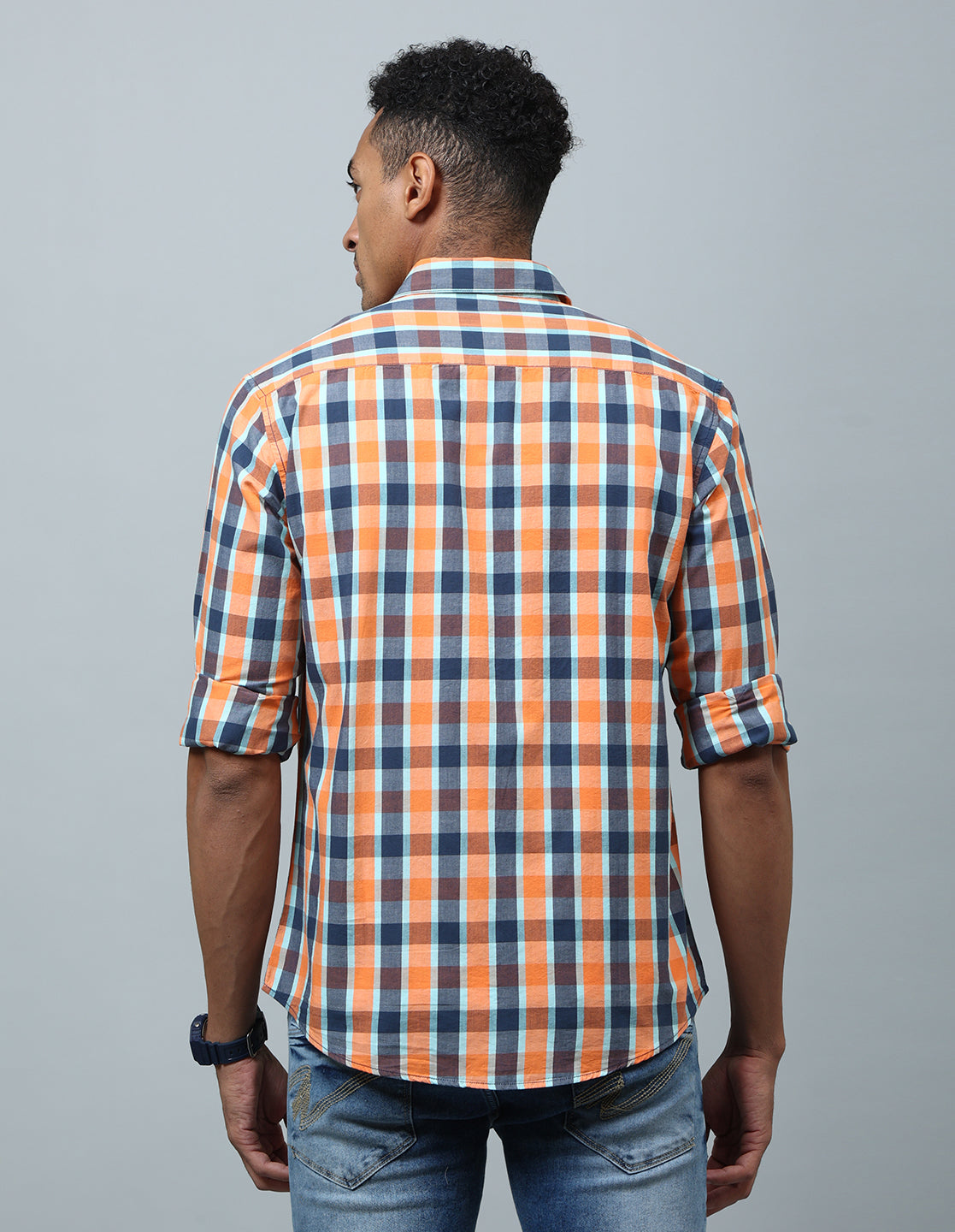 Men Orange Checked Cotton Regular Fit Casual Shirt - Kashyap Global Lifestyles LLP