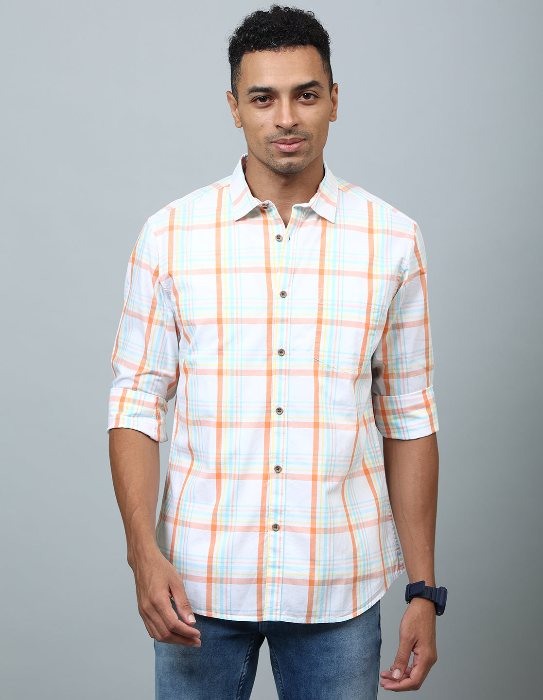 Men Off White Regular Fit Checked Shirt - Kashyap Global Lifestyles LLP