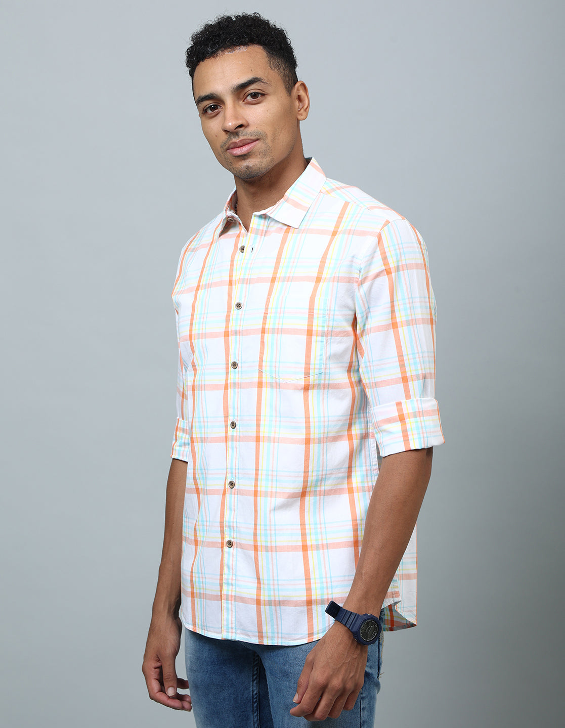 Men Off White Regular Fit Checked Shirt - Kashyap Global Lifestyles LLP