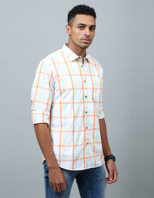Men Off White Regular Fit Checked Shirt - Kashyap Global Lifestyles LLP
