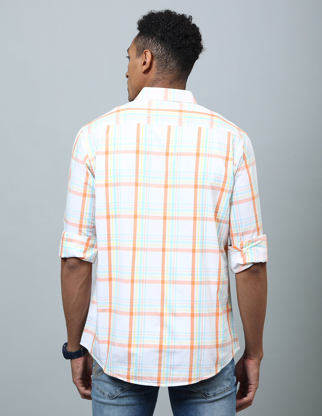 Men Off White Regular Fit Checked Shirt - Kashyap Global Lifestyles LLP