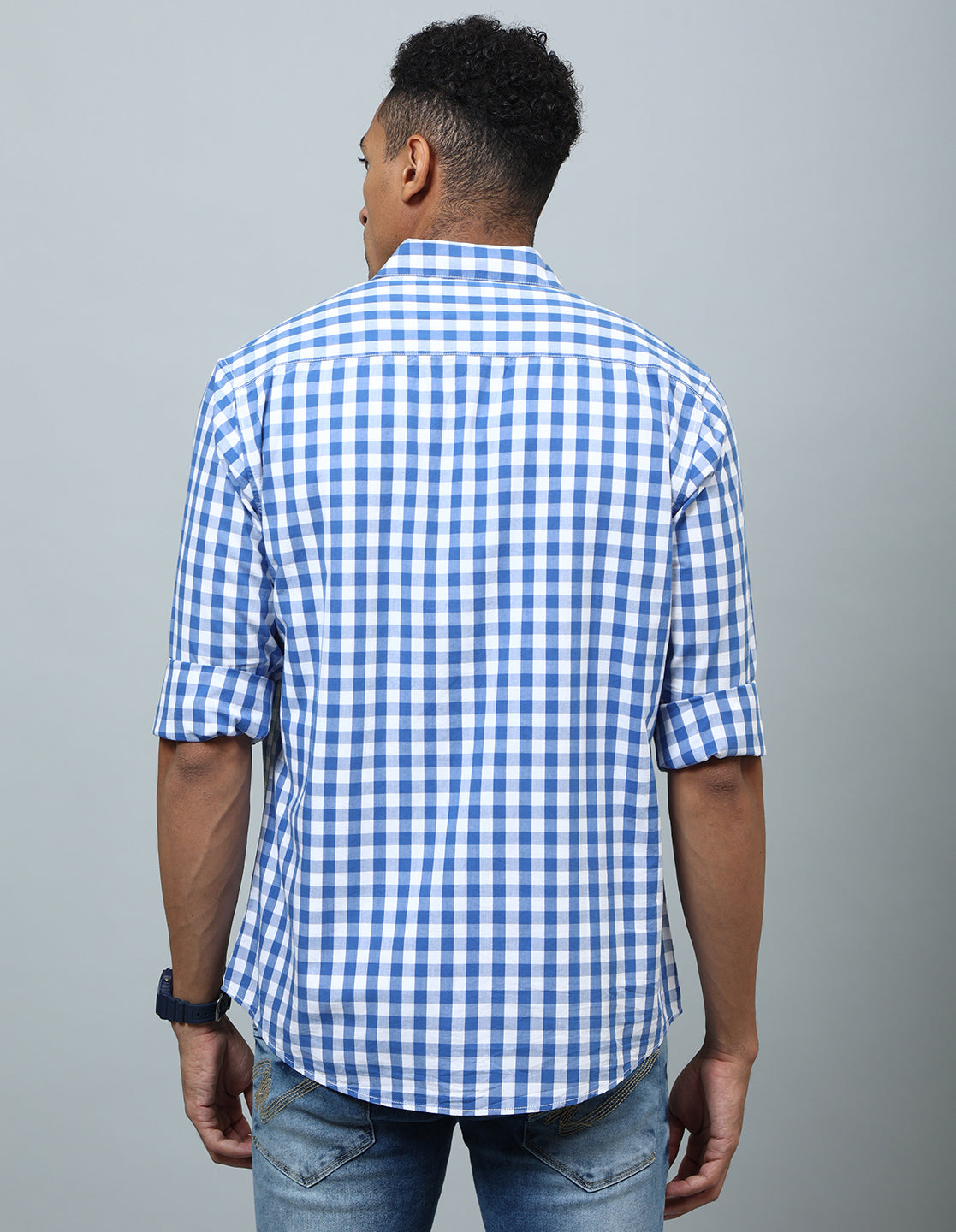 Men Blue Checked Casual Shirt - Kashyap Global Lifestyles LLP