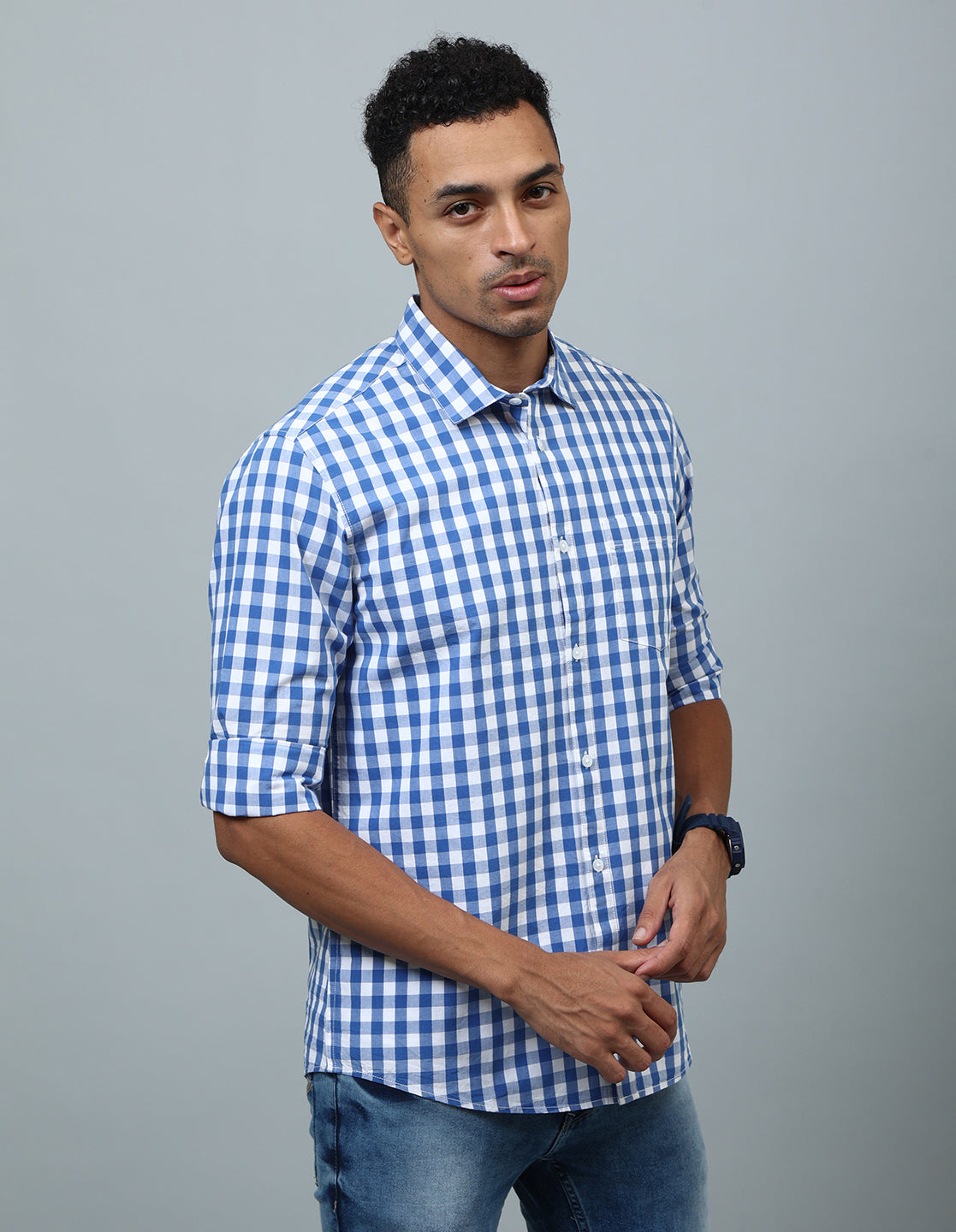 Men Blue Checked Casual Shirt - Kashyap Global Lifestyles LLP