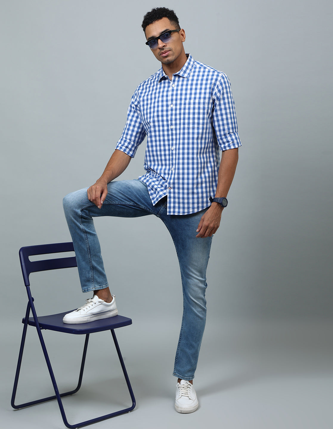 Men Blue Checked Casual Shirt - Kashyap Global Lifestyles LLP