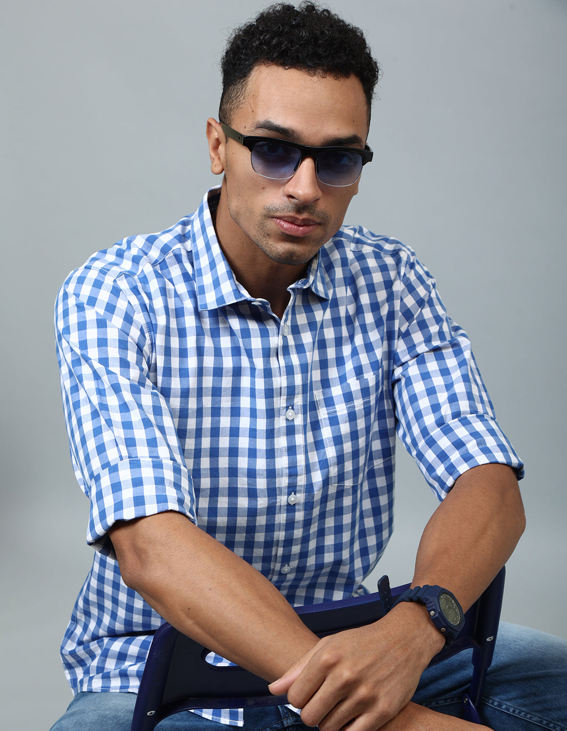 Men Blue Checked Casual Shirt - Kashyap Global Lifestyles LLP