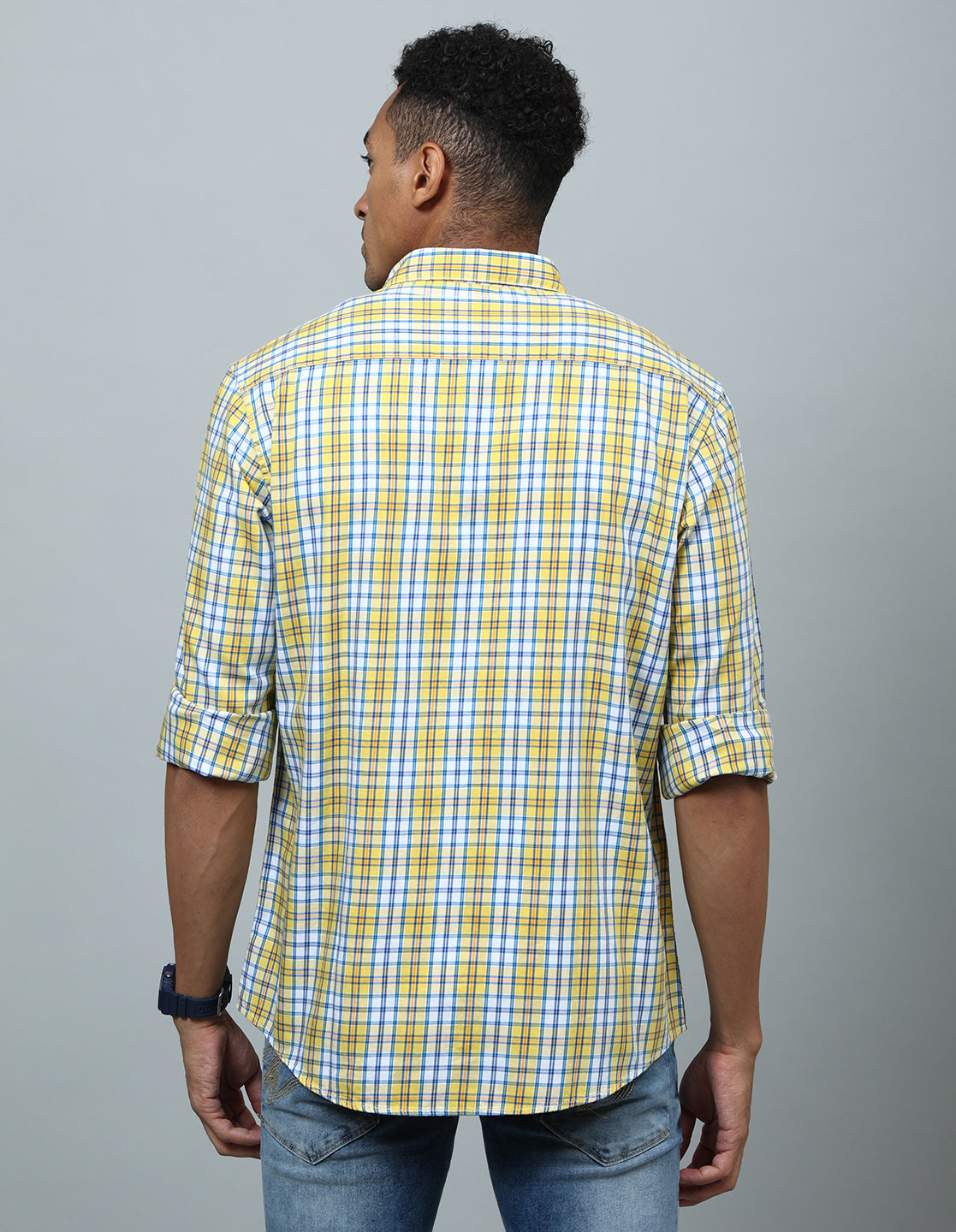 Men Yellow Regular Fit Checked Shirt - Kashyap Global Lifestyles LLP