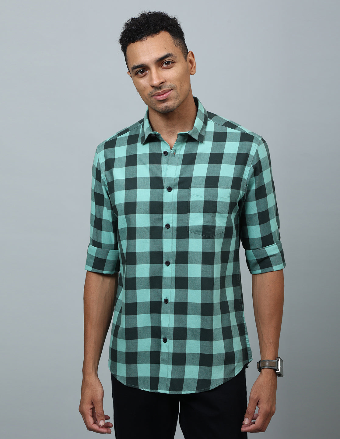 Men Green and Black Checked Casual Shirt - Kashyap Global Lifestyles LLP