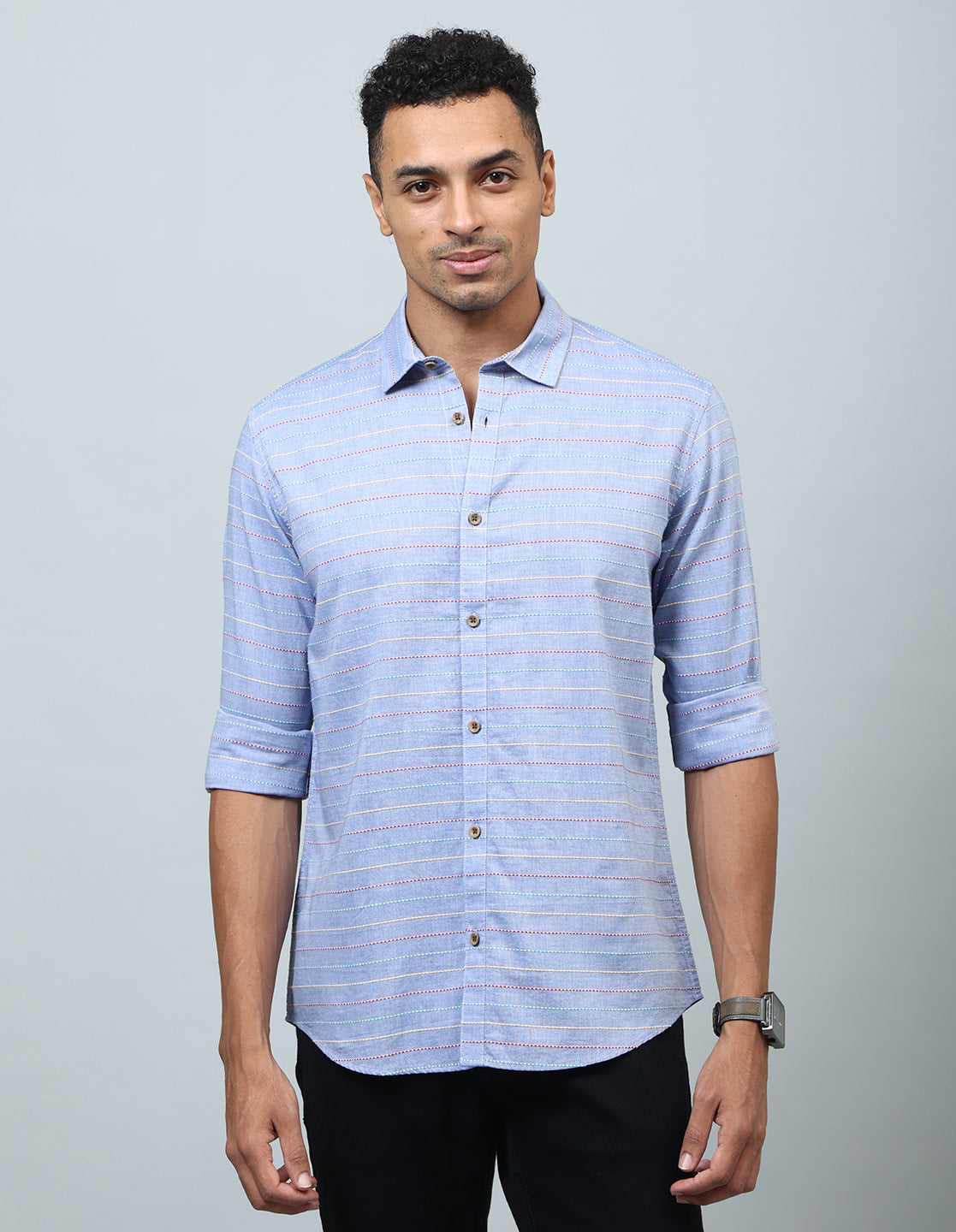 Men Light Blue Regular Fit Casual Shirt - Kashyap Global Lifestyles LLP