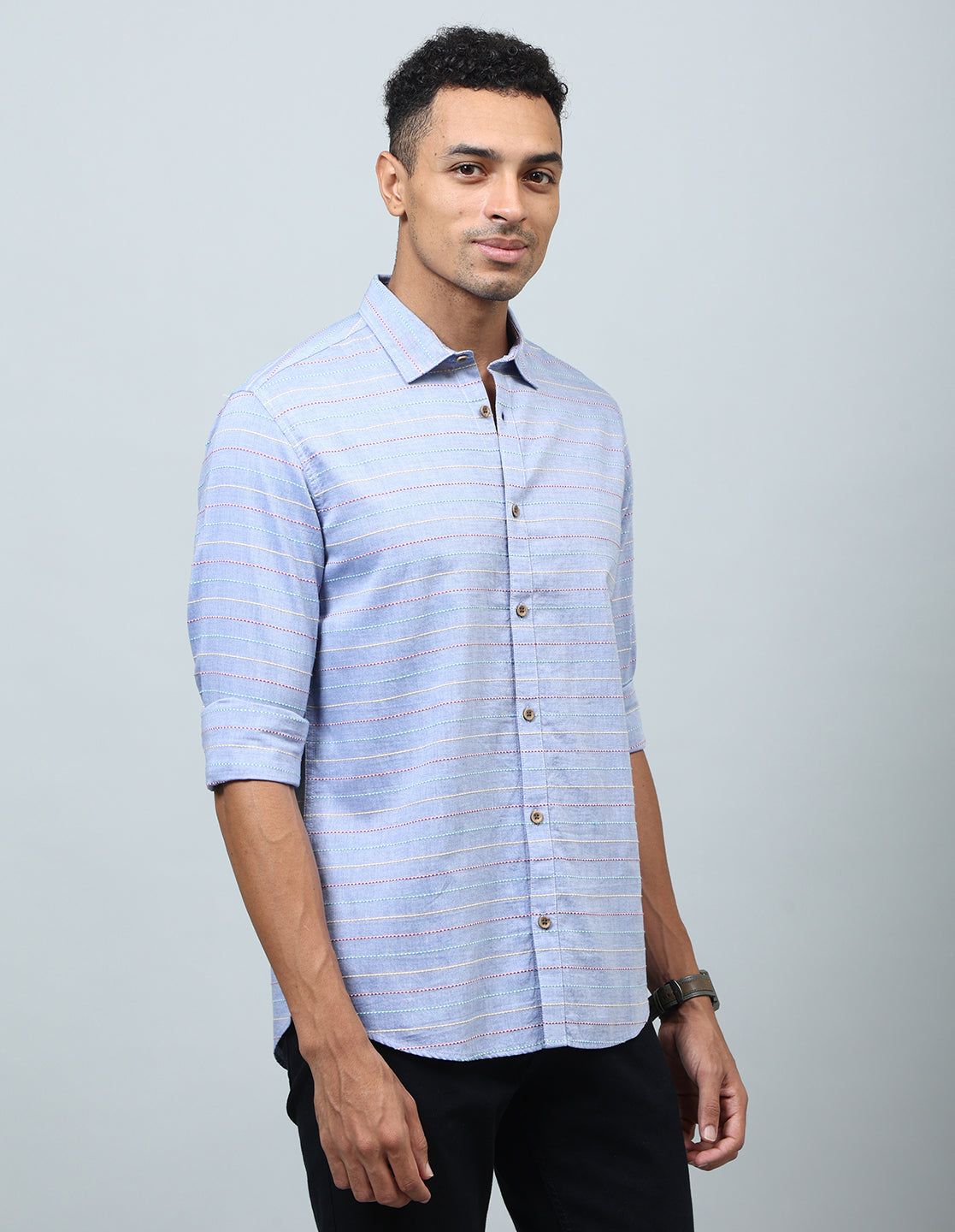 Men Light Blue Regular Fit Casual Shirt - Kashyap Global Lifestyles LLP