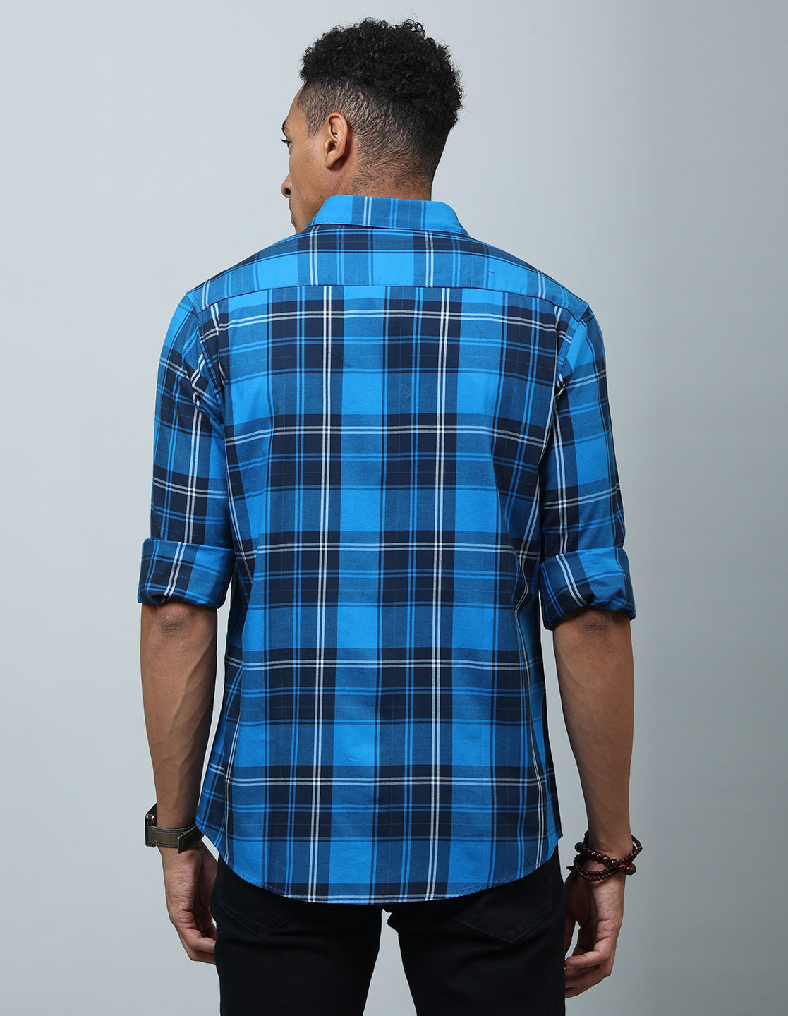 Men Dark Blue Checked Casual Shirt - Kashyap Global Lifestyles LLP