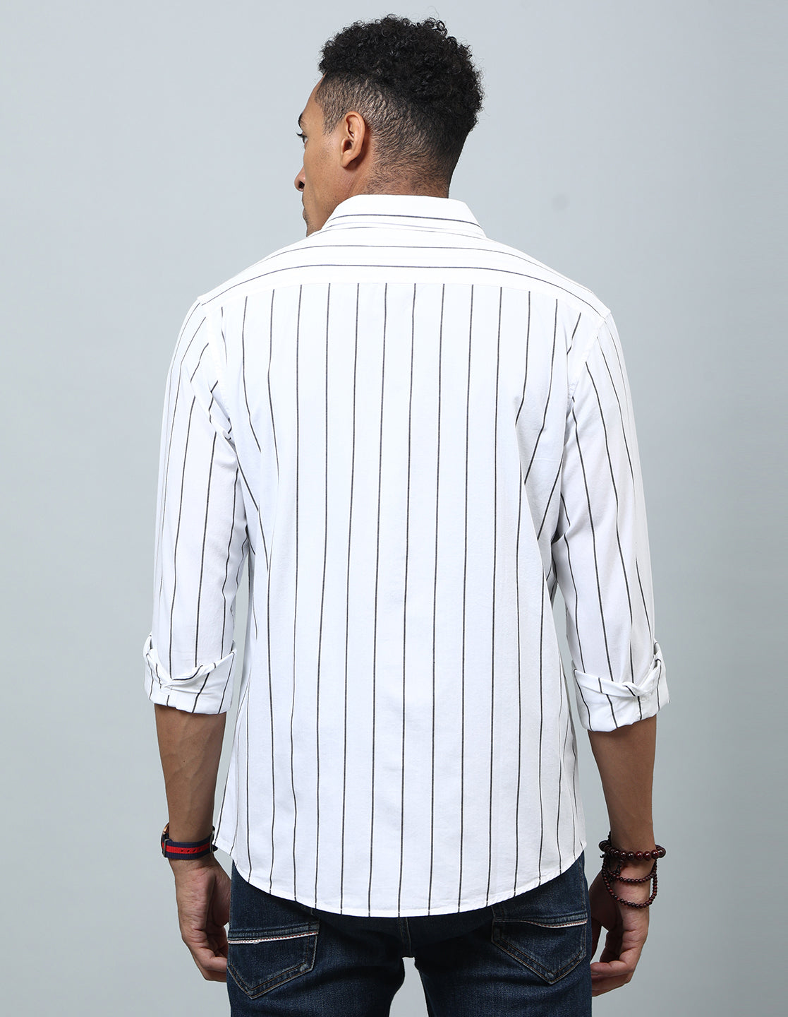 Men White Regular Fit Striped Casual Shirt - Kashyap Global Lifestyles LLP