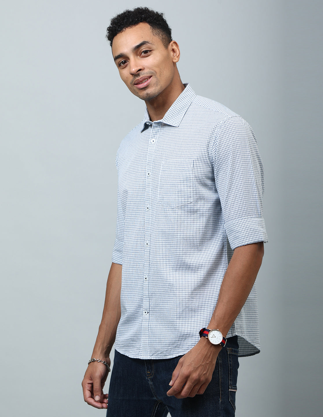 Men White Gingam Checked Casual Shirt - Kashyap Global Lifestyles LLP