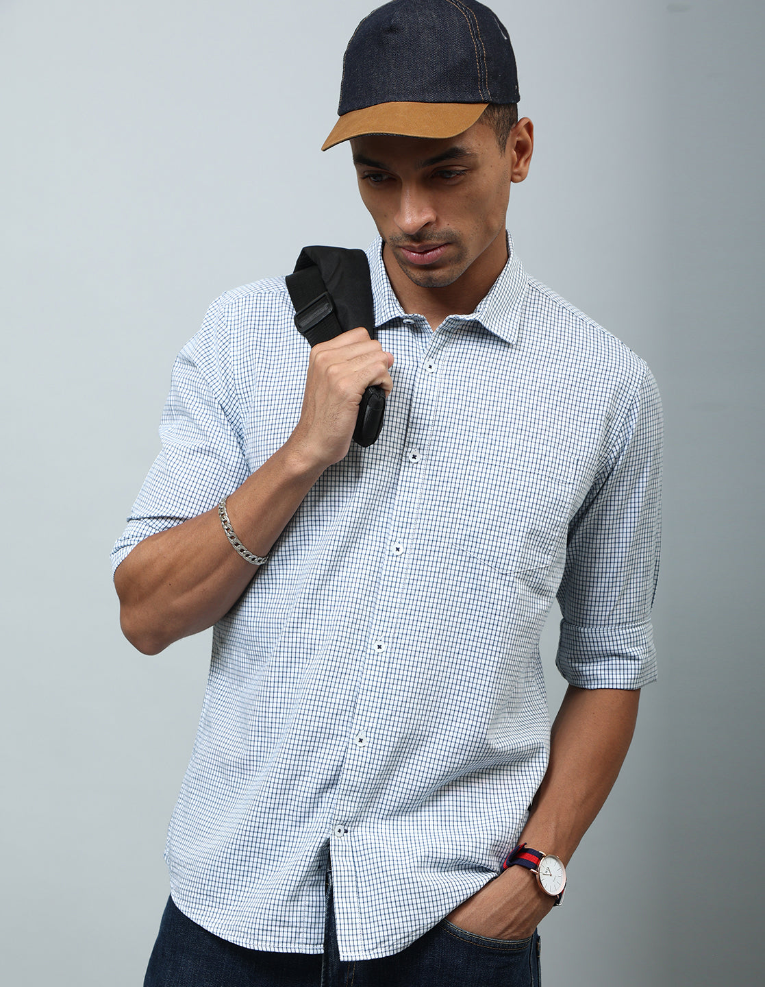 Men White Gingam Checked Casual Shirt - Kashyap Global Lifestyles LLP