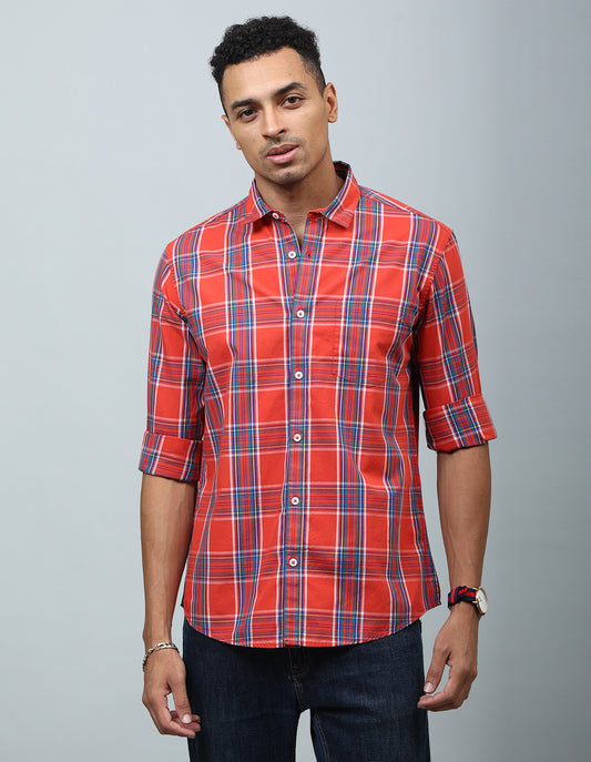 Men Red Cotton Checked Casual Shirt - Kashyap Global Lifestyles LLP
