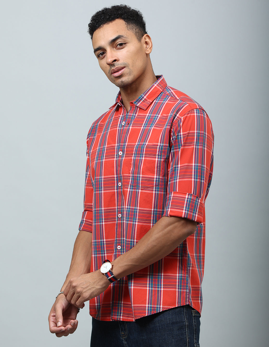 Men Red Cotton Checked Casual Shirt - Kashyap Global Lifestyles LLP