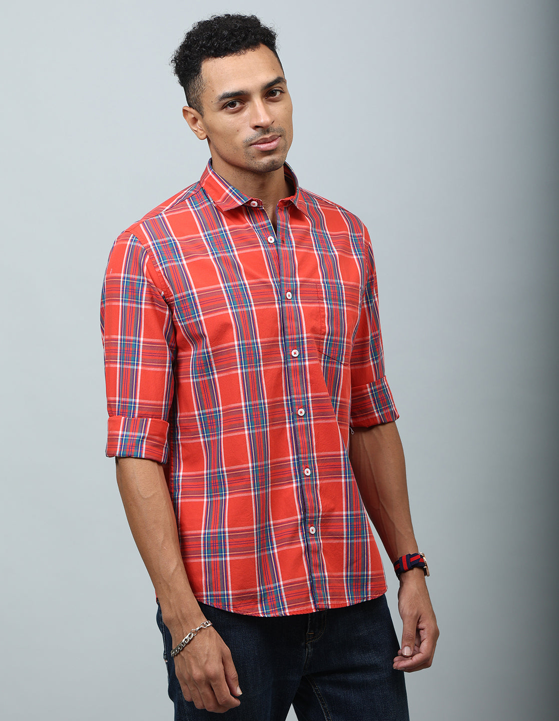 Men Red Cotton Checked Casual Shirt - Kashyap Global Lifestyles LLP