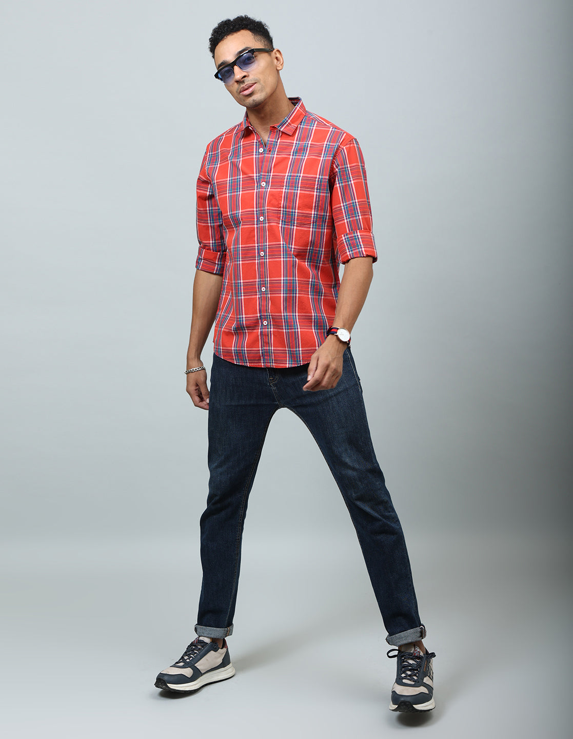 Men Red Cotton Checked Casual Shirt - Kashyap Global Lifestyles LLP