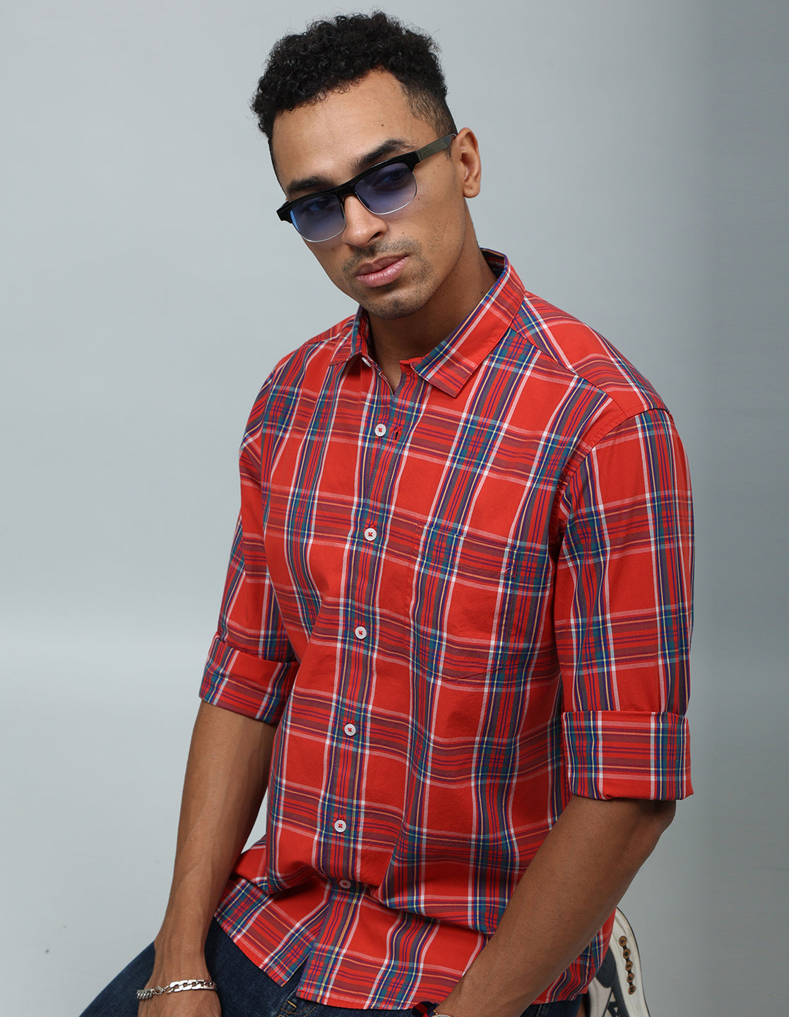 Men Red Cotton Checked Casual Shirt - Kashyap Global Lifestyles LLP