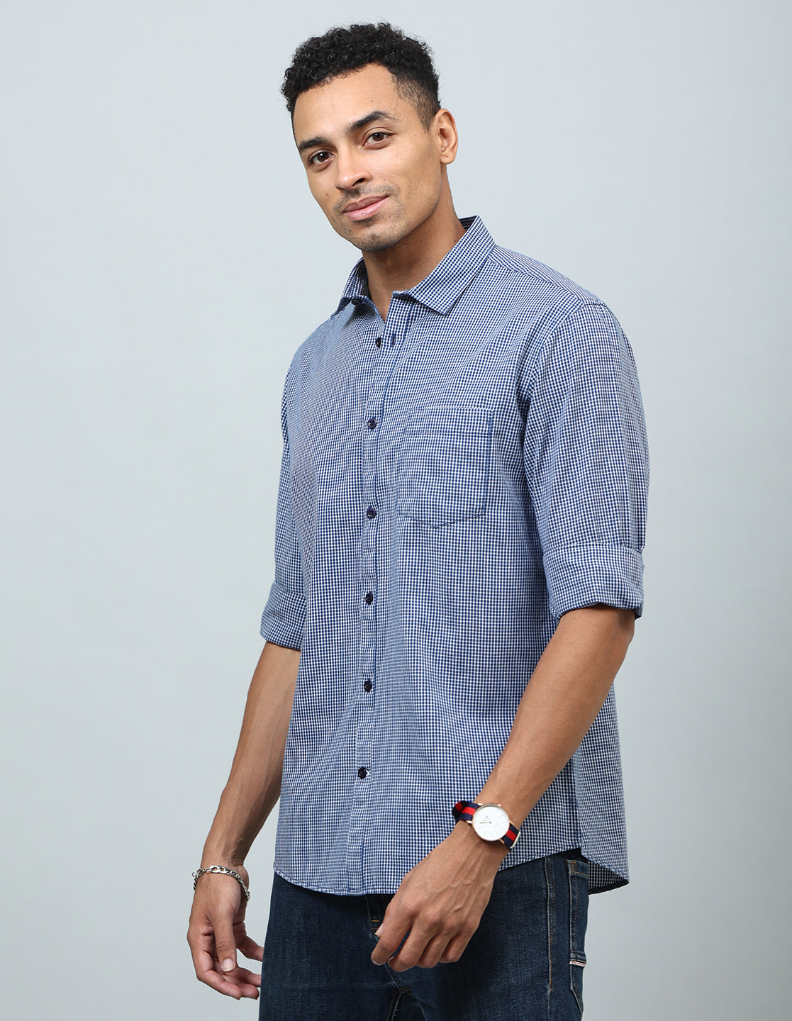 Men Blue Gingam Checked Casual Shirt - Kashyap Global Lifestyles LLP
