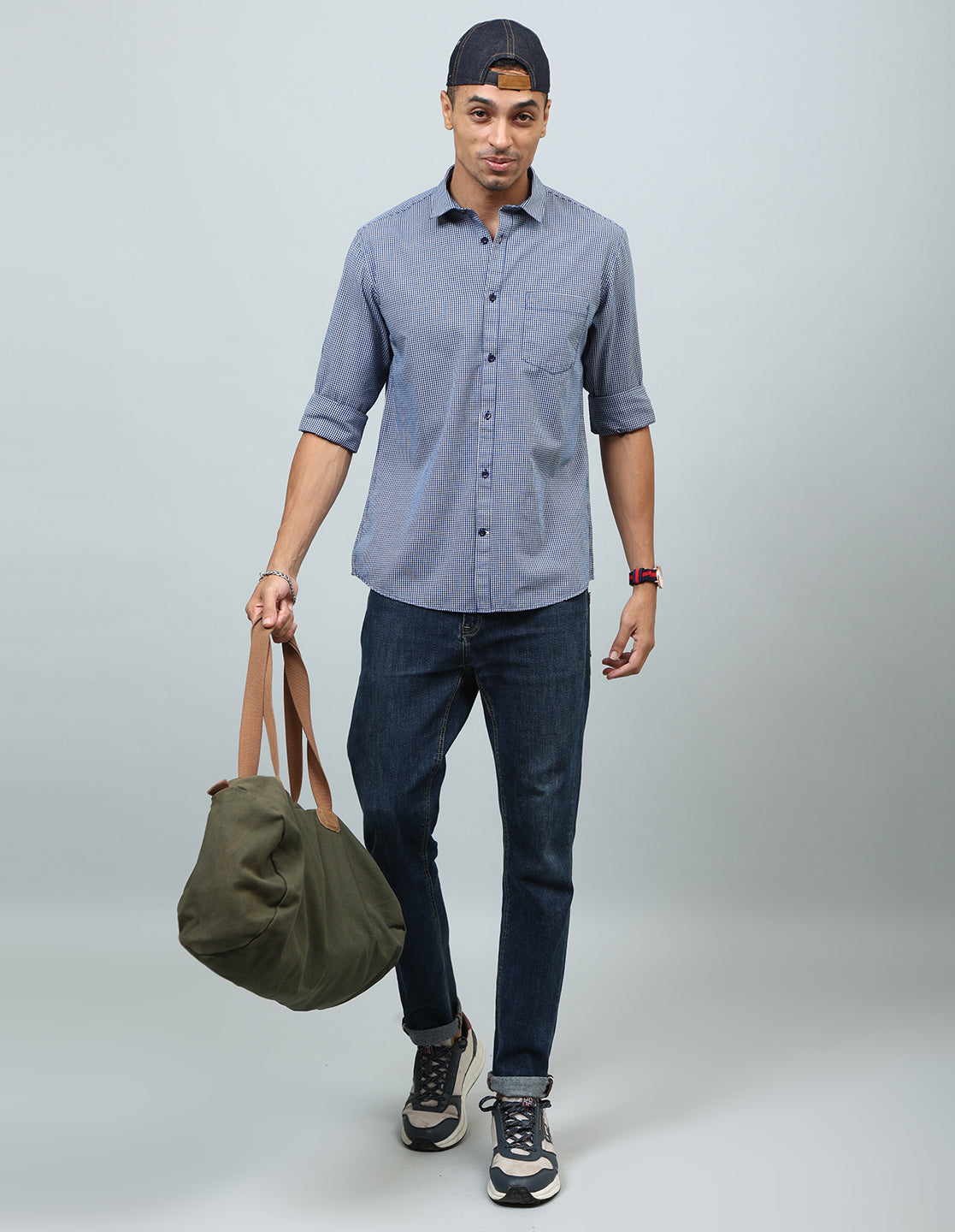 Men Blue Gingam Checked Casual Shirt - Kashyap Global Lifestyles LLP
