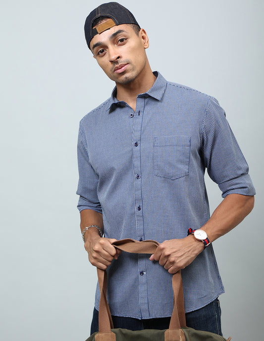 Men Blue Gingam Checked Casual Shirt - Kashyap Global Lifestyles LLP