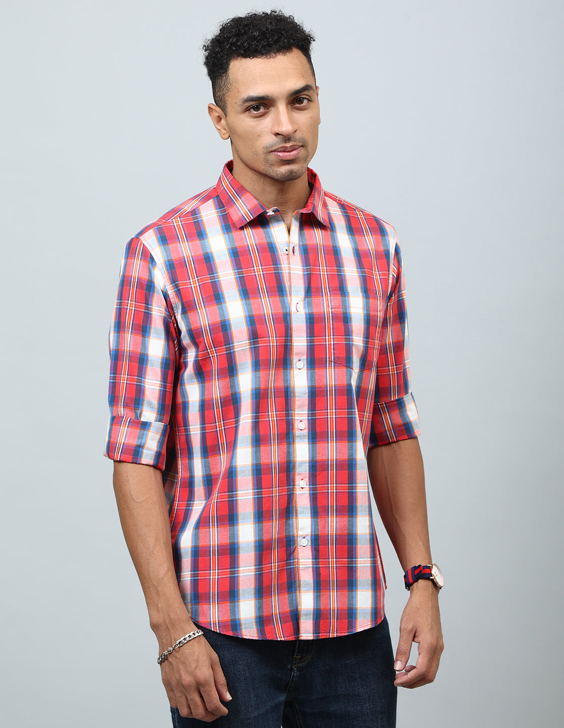 Men Red Checked Regular Fit Casual Shirt - Kashyap Global Lifestyles LLP