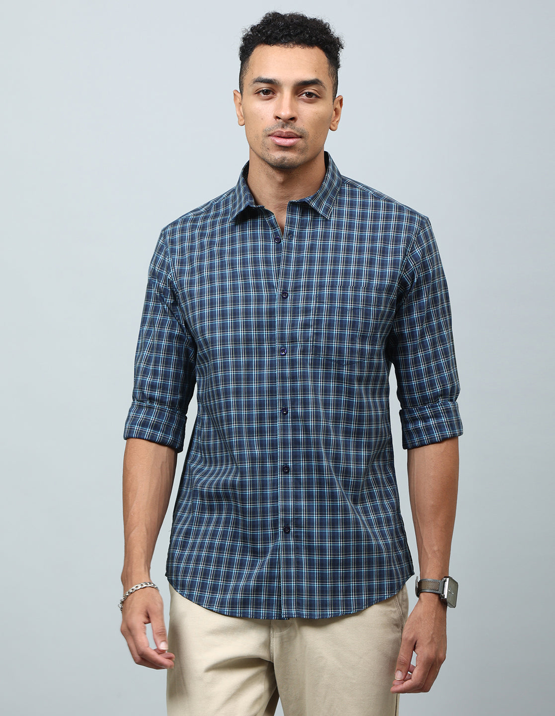 Men Dark Blue Casual Shirt - Kashyap Global Lifestyles LLP