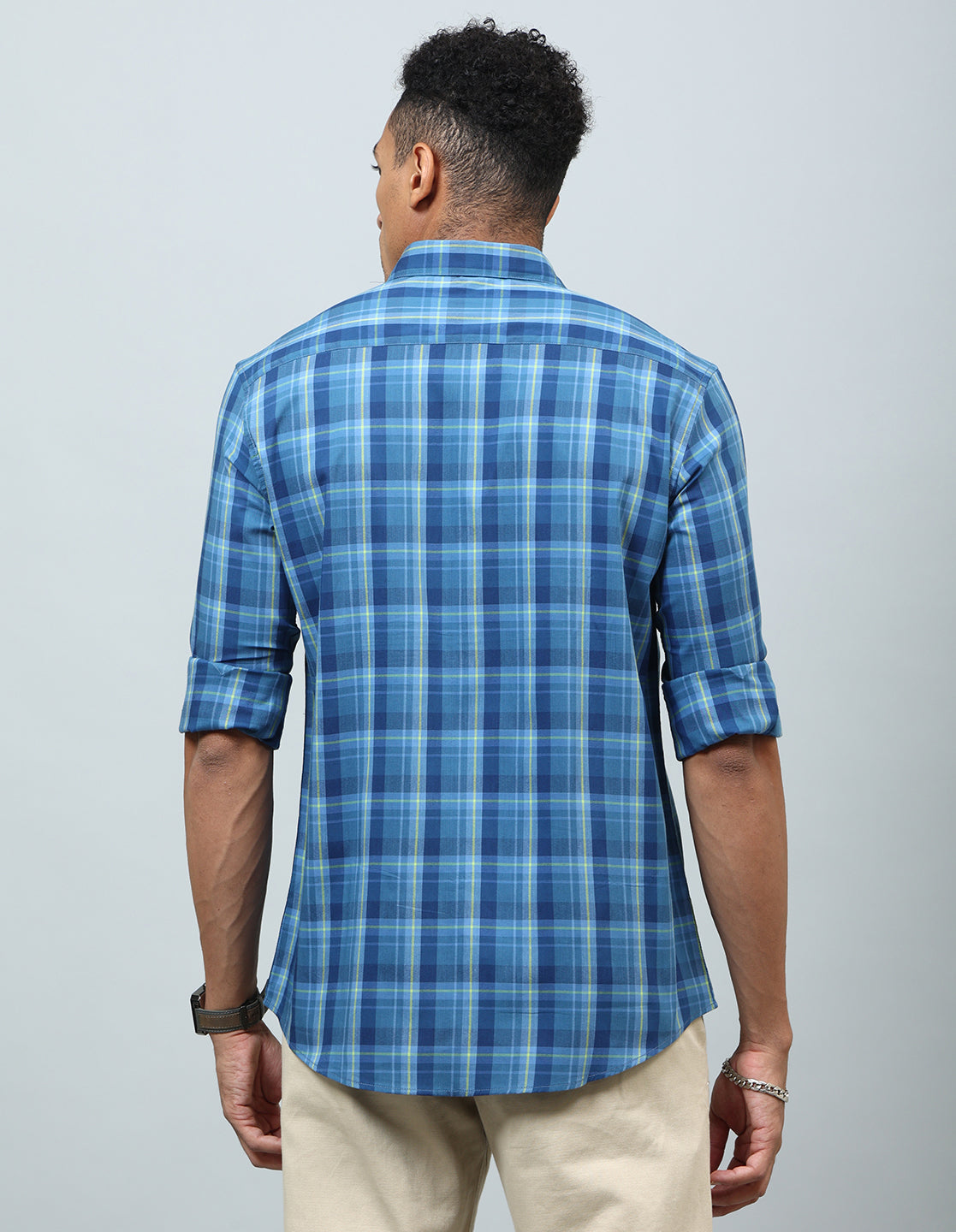 Men Blue Checked Cotton Regular Fit Casual Shirt - Kashyap Global Lifestyles LLP