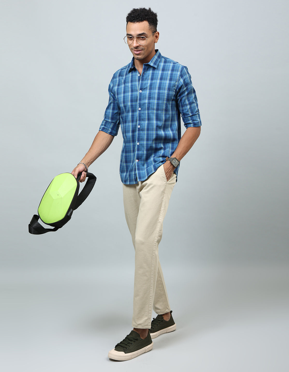 Men Blue Checked Cotton Regular Fit Casual Shirt - Kashyap Global Lifestyles LLP