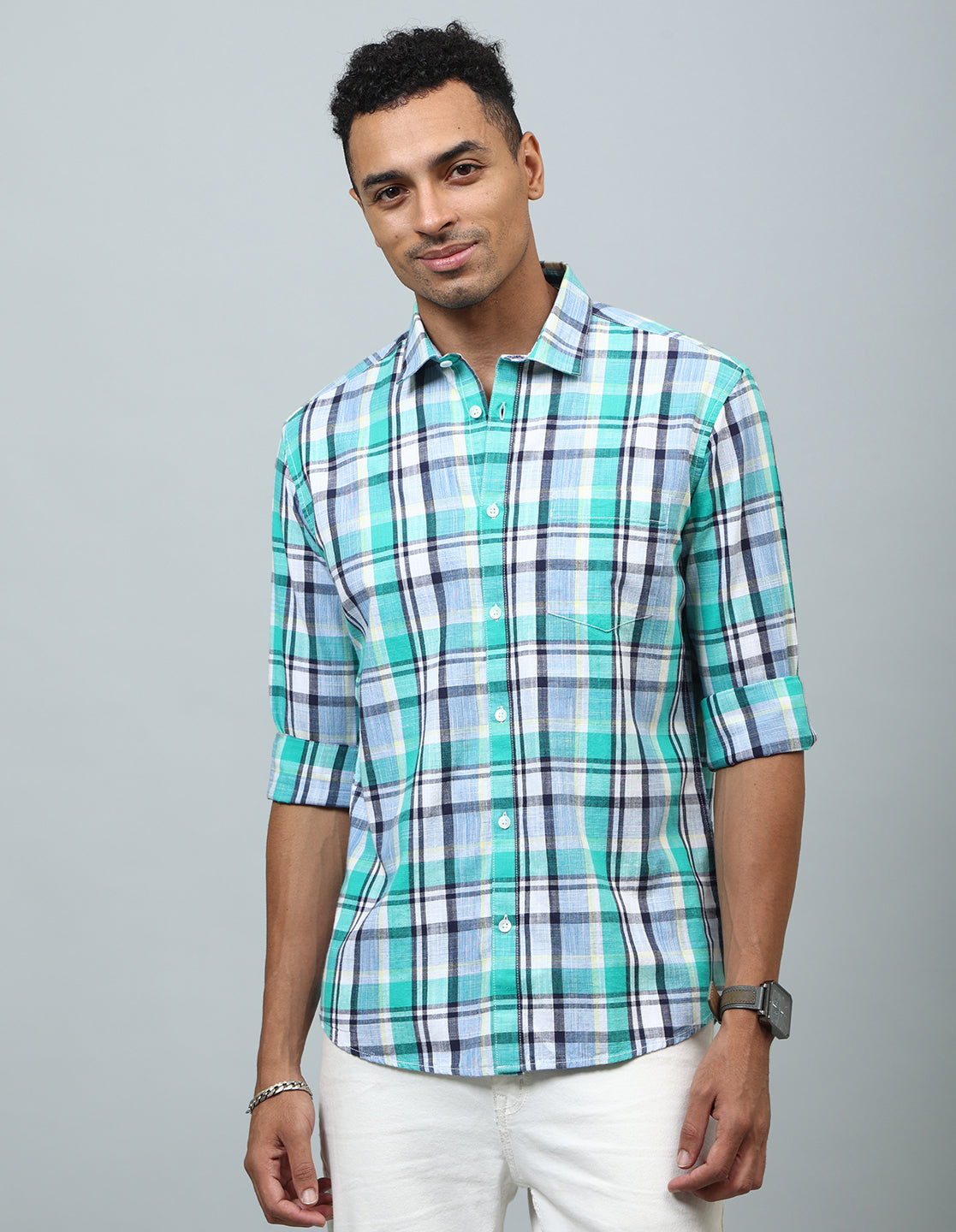 Men Green Checked Regular Fit Casual Shirt - Kashyap Global Lifestyles LLP