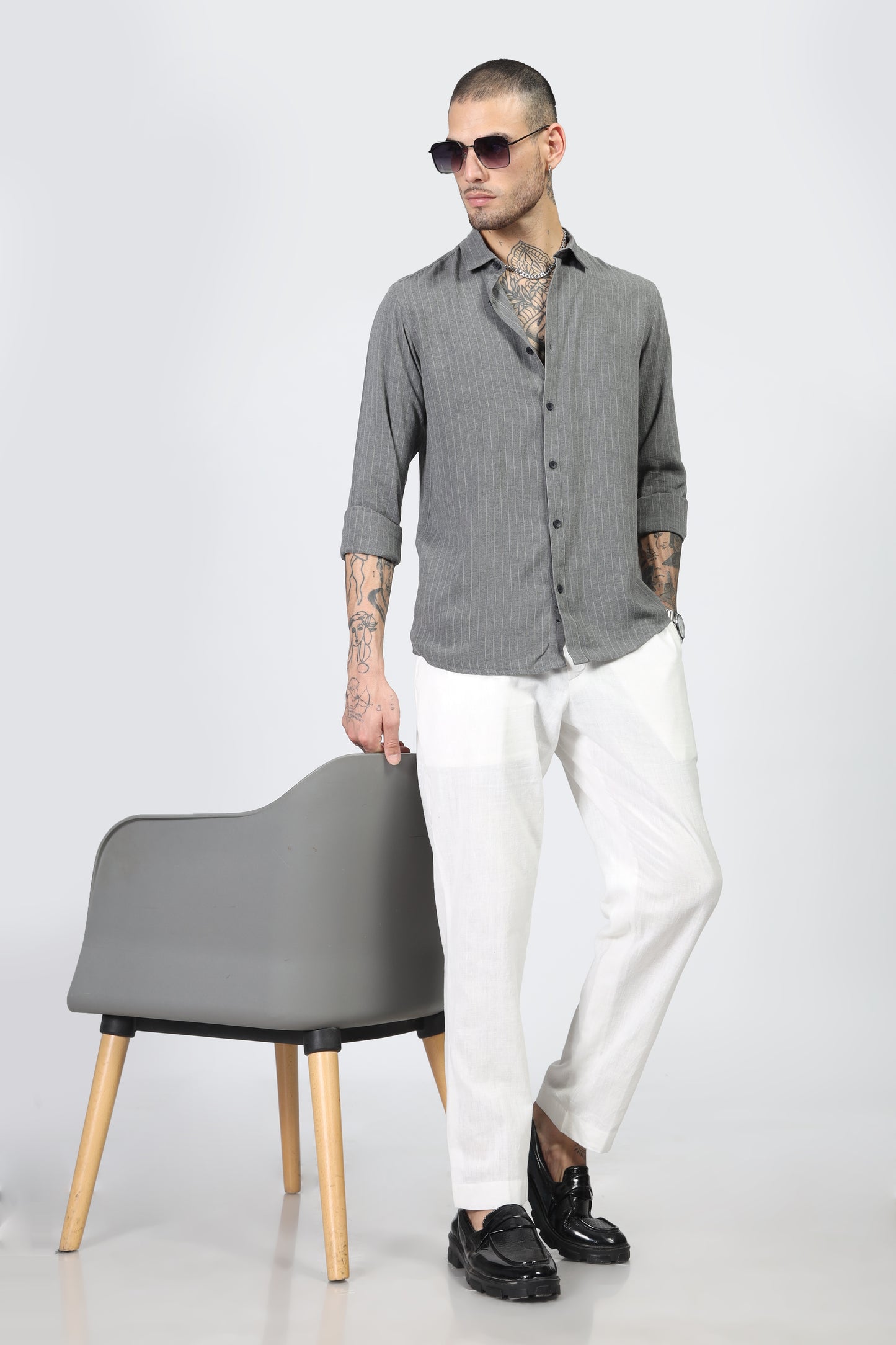 Uri Grey Stripe Full Sleeve Shirt
