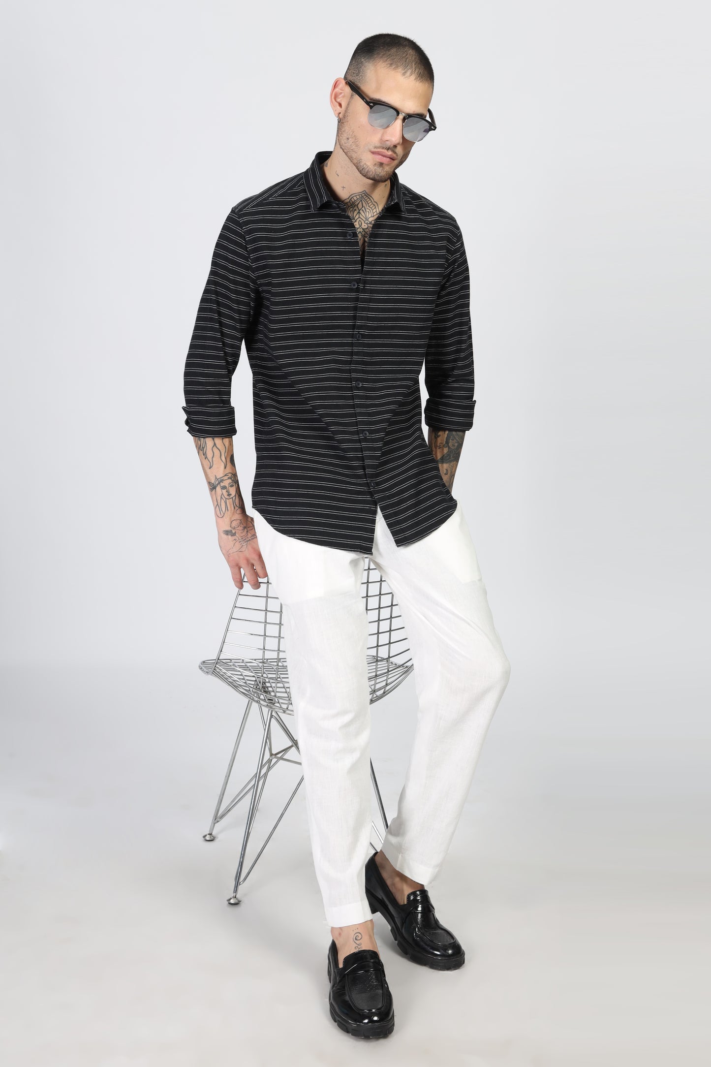 Uri Black Horizontal Stripe Full Sleeve Shirt
