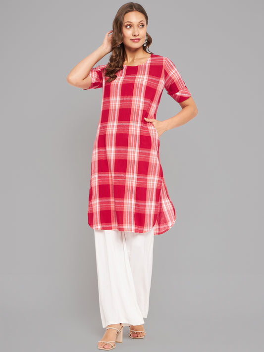Women Red Checkered Kurta - Kashyap Global Lifestyles LLP