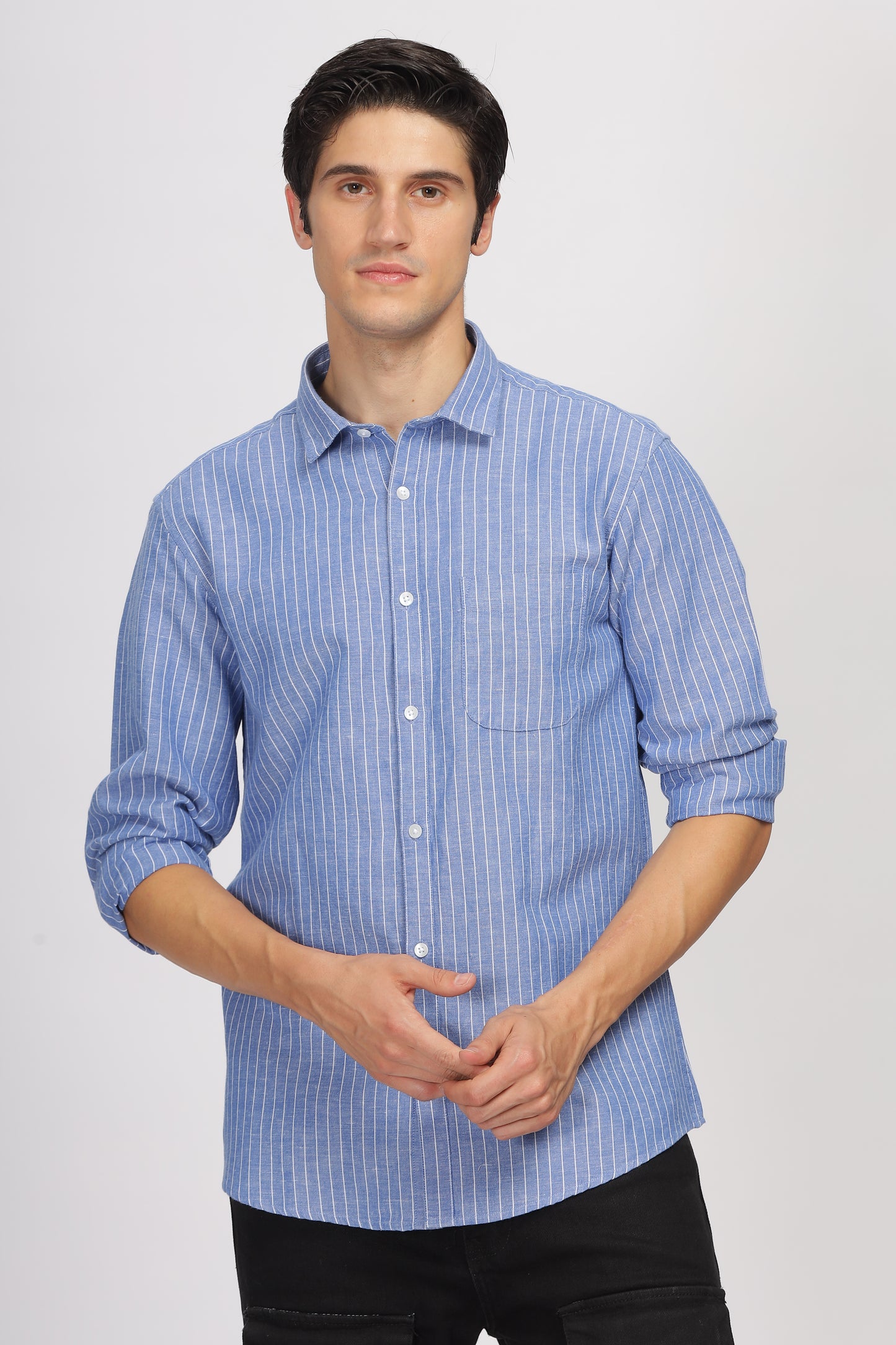 Uri Blue Linen Striped Full Sleeve Shirt
