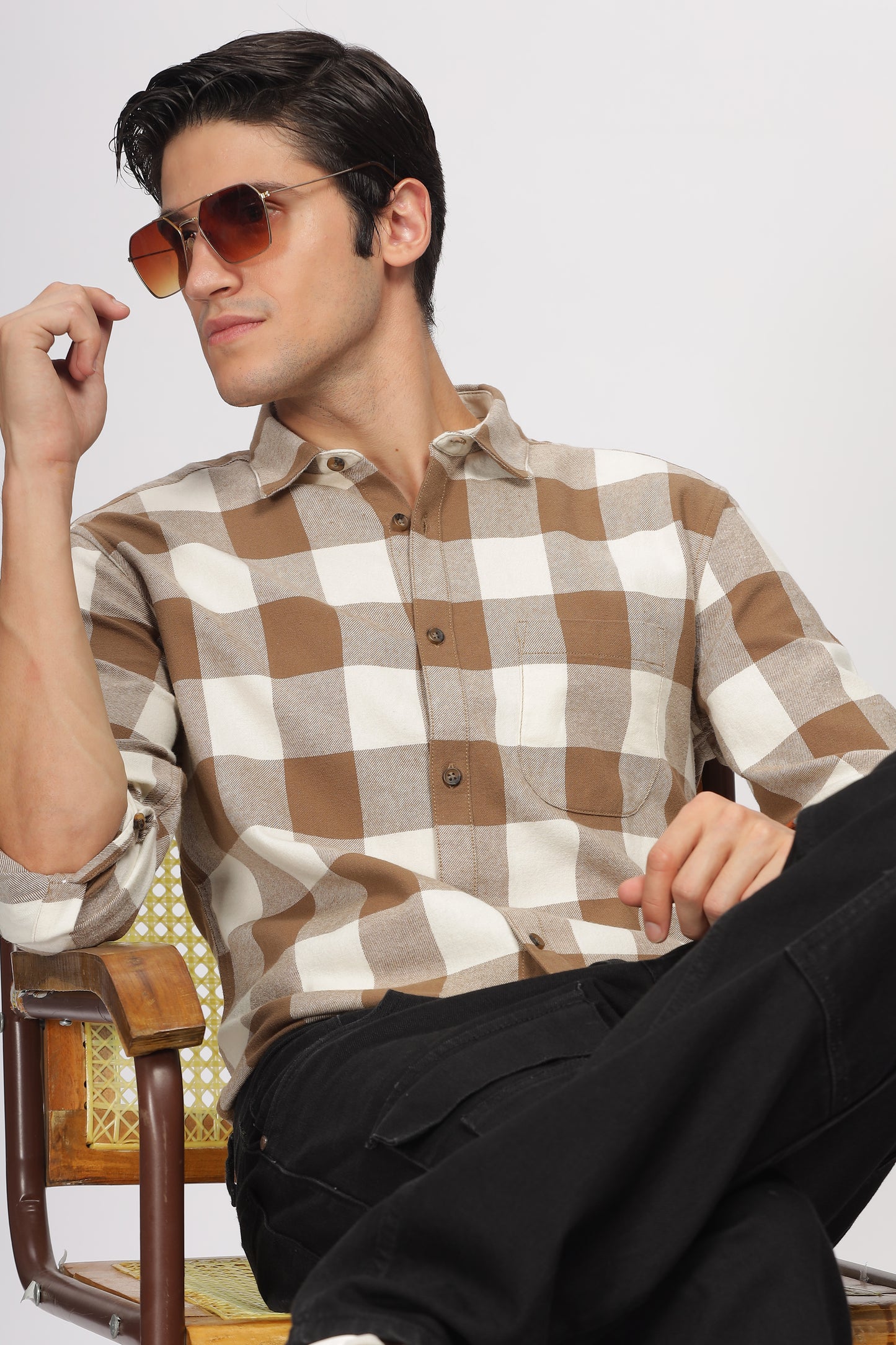 Uri Brown Checked Flannel Shirt