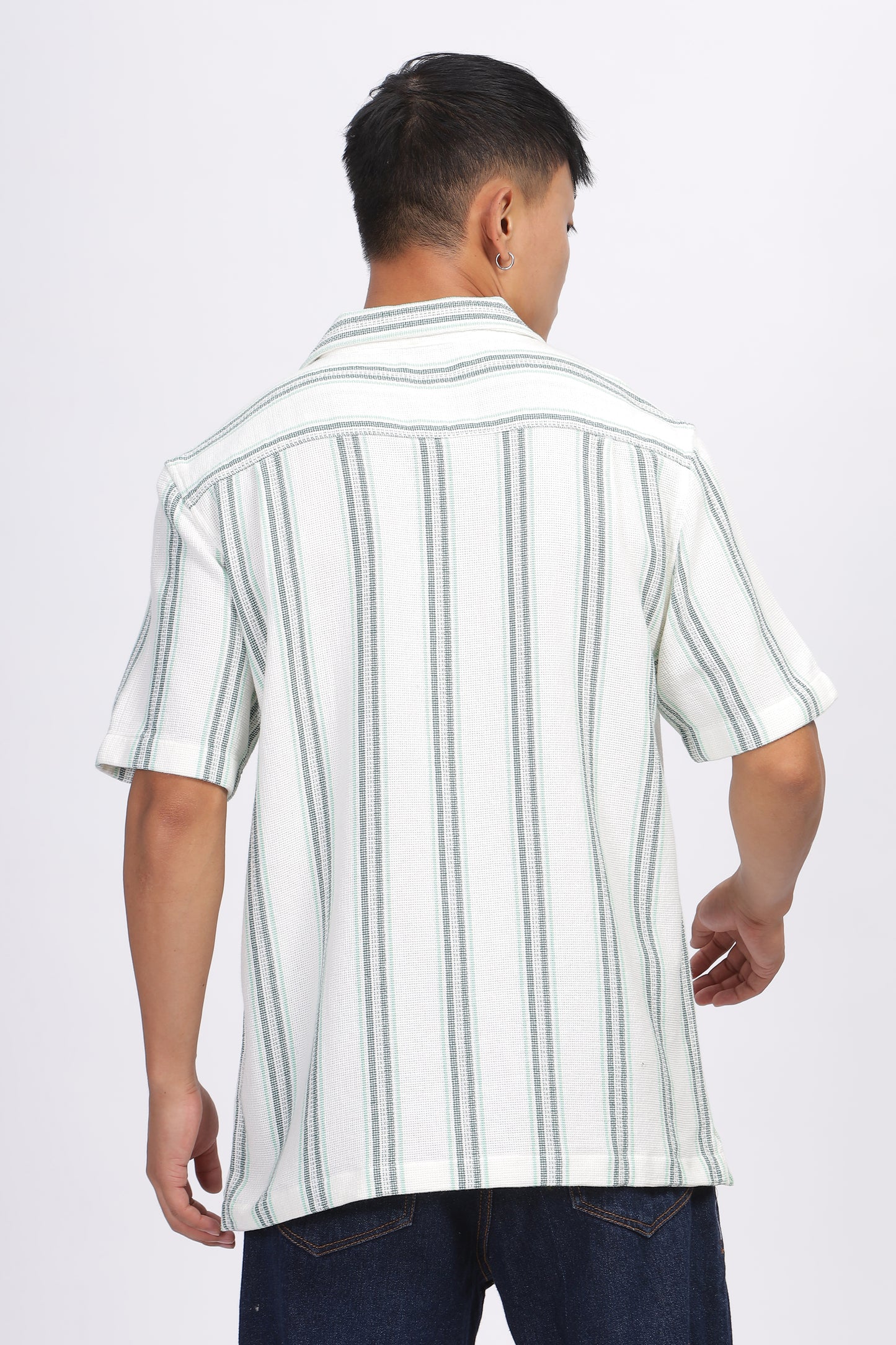 Uri Off White Cuban Collar Matte Weave Shirt