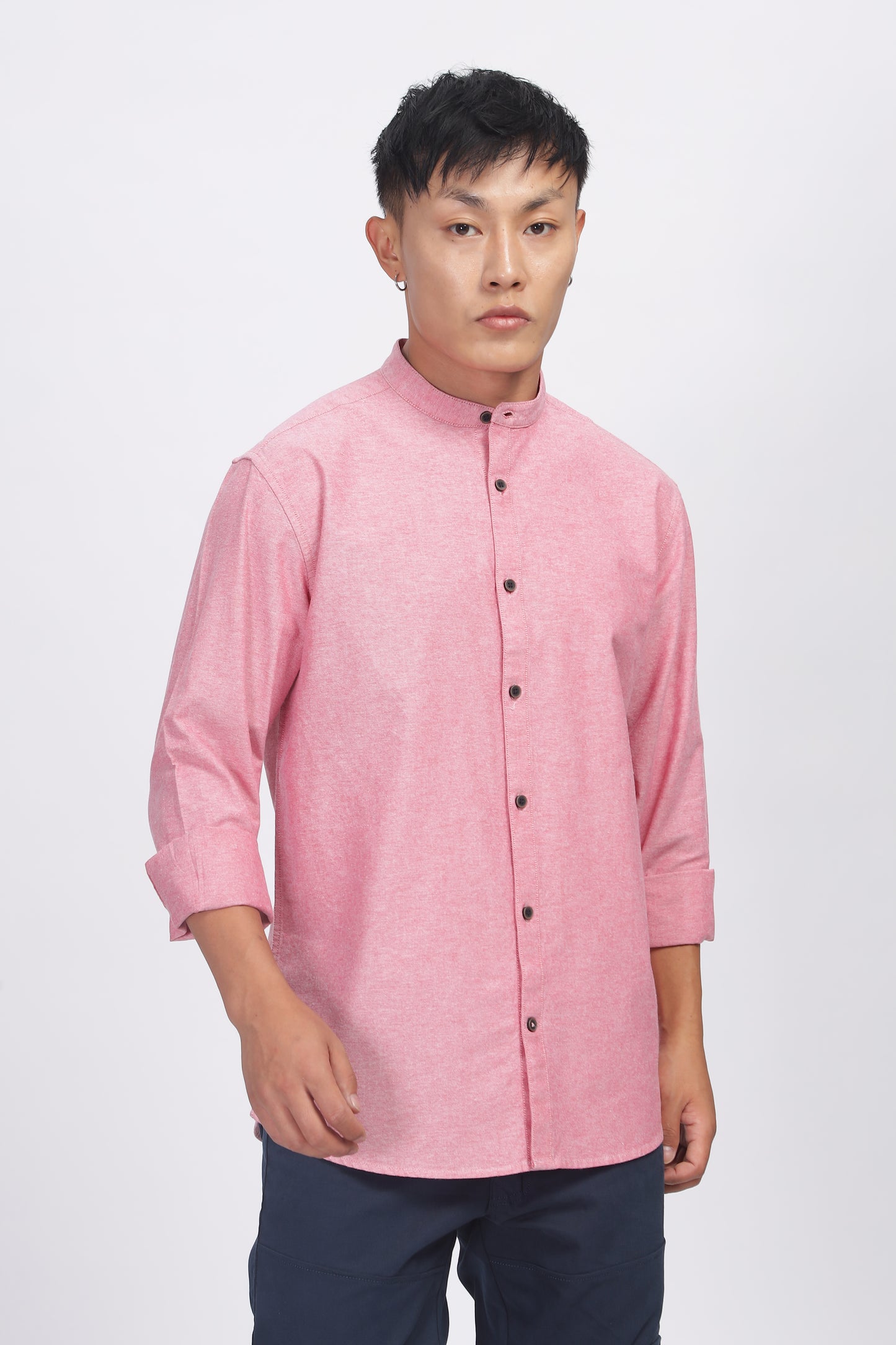 Uri Mauve Mandarin Collar Oxford Shirt