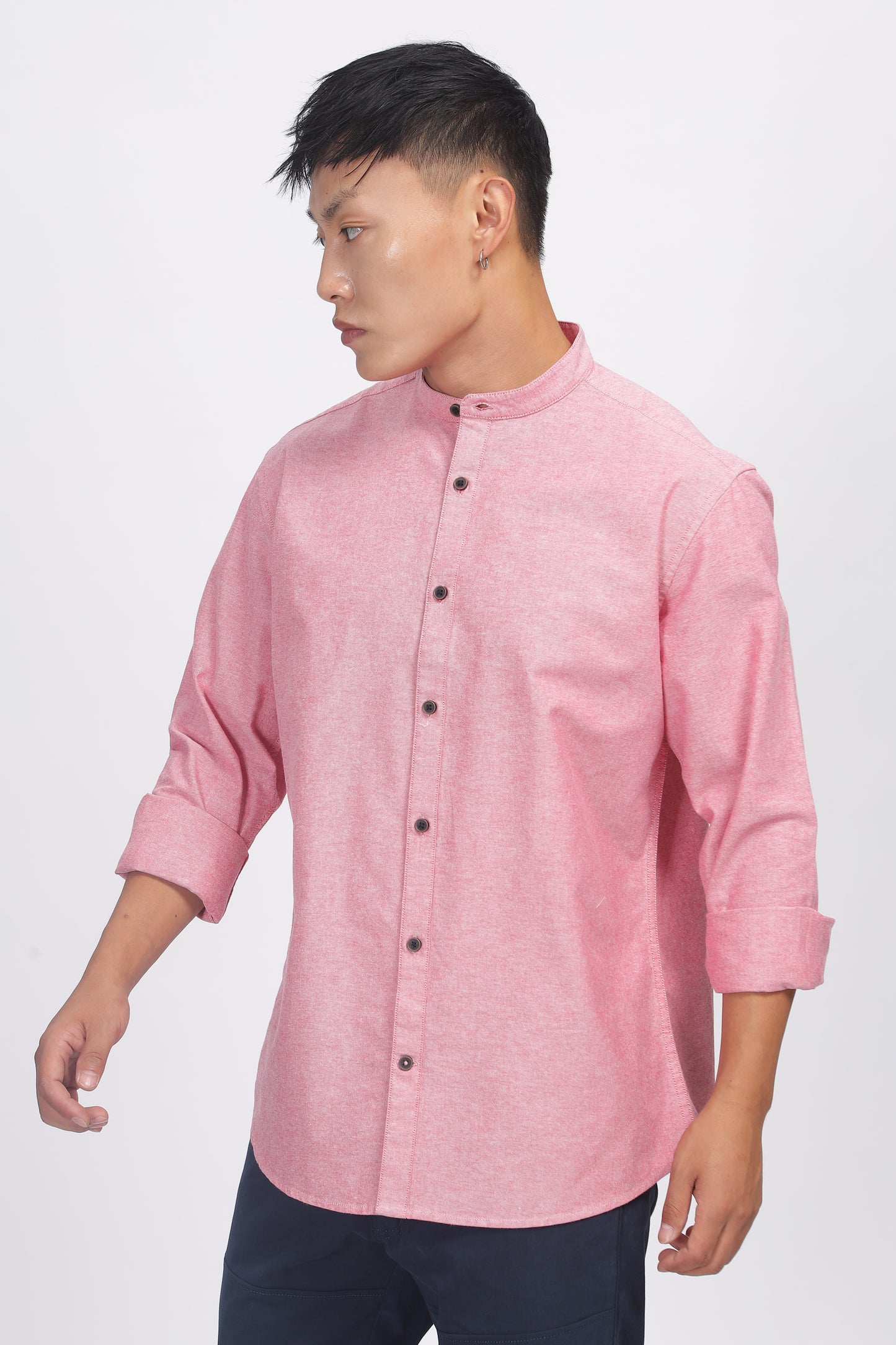 Uri Mauve Mandarin Collar Oxford Shirt