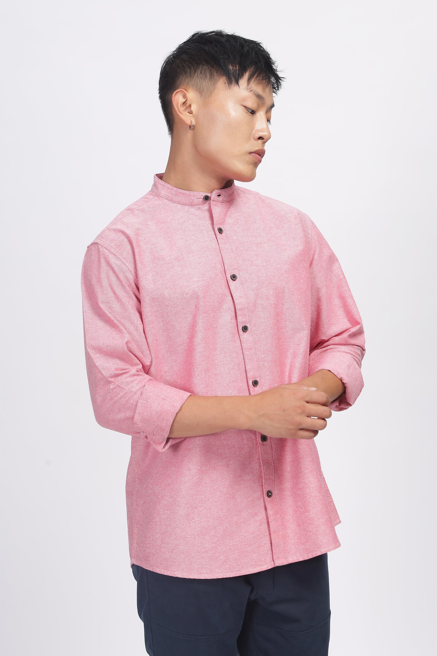Uri Mauve Mandarin Collar Oxford Shirt