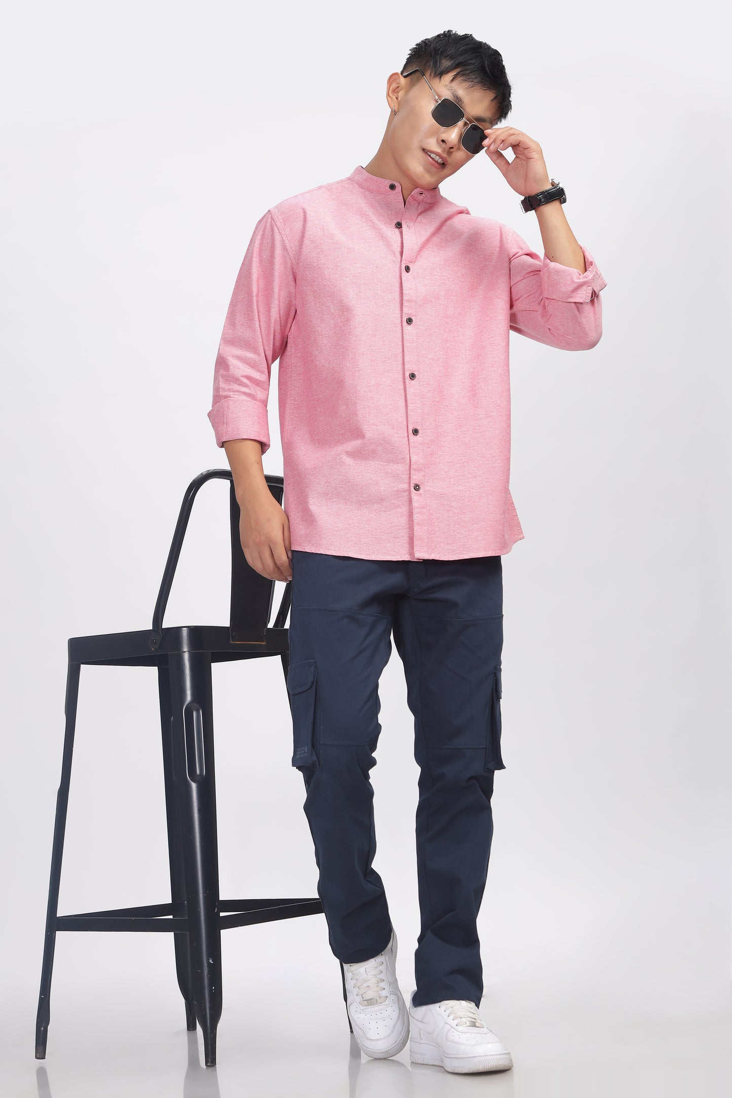 Uri Mauve Mandarin Collar Oxford Shirt
