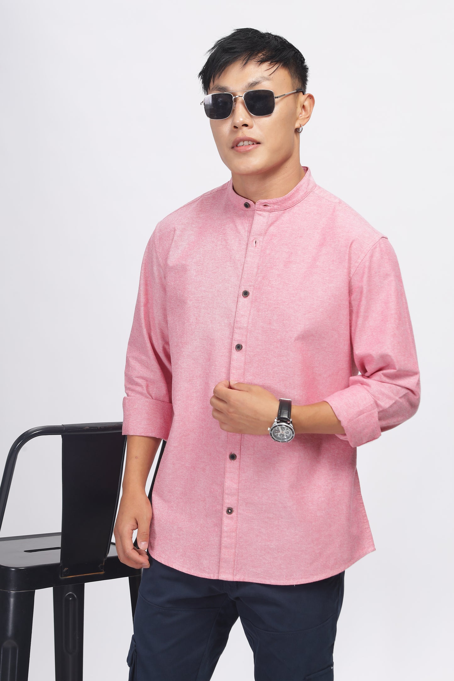 Uri Mauve Mandarin Collar Oxford Shirt