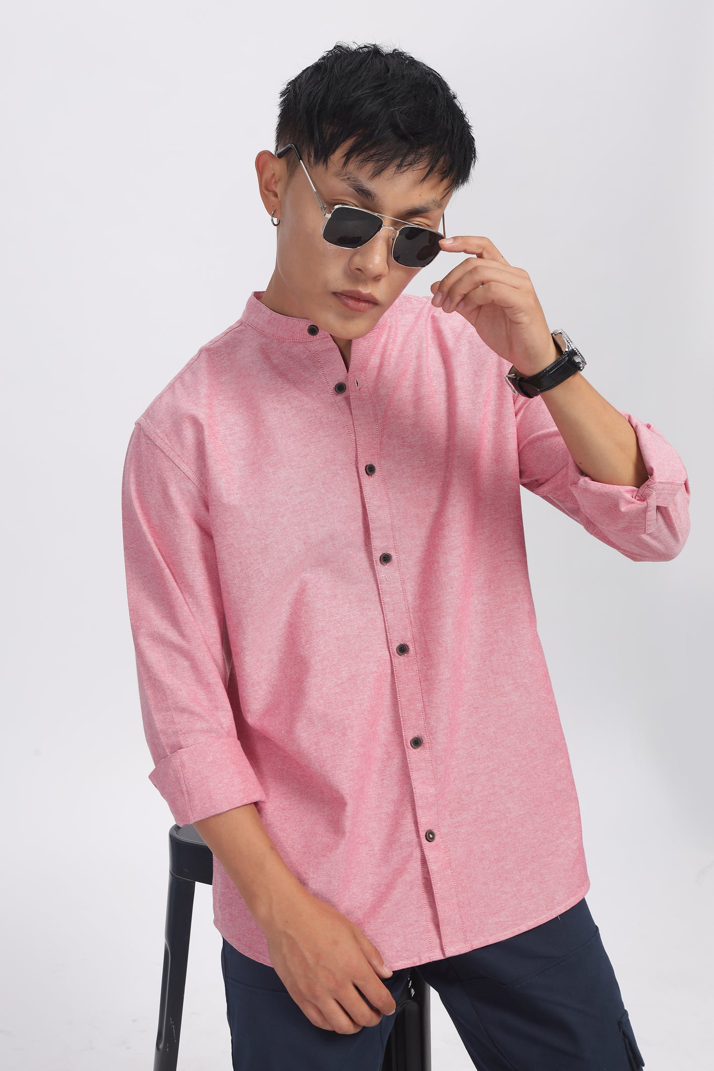 Uri Mauve Mandarin Collar Oxford Shirt