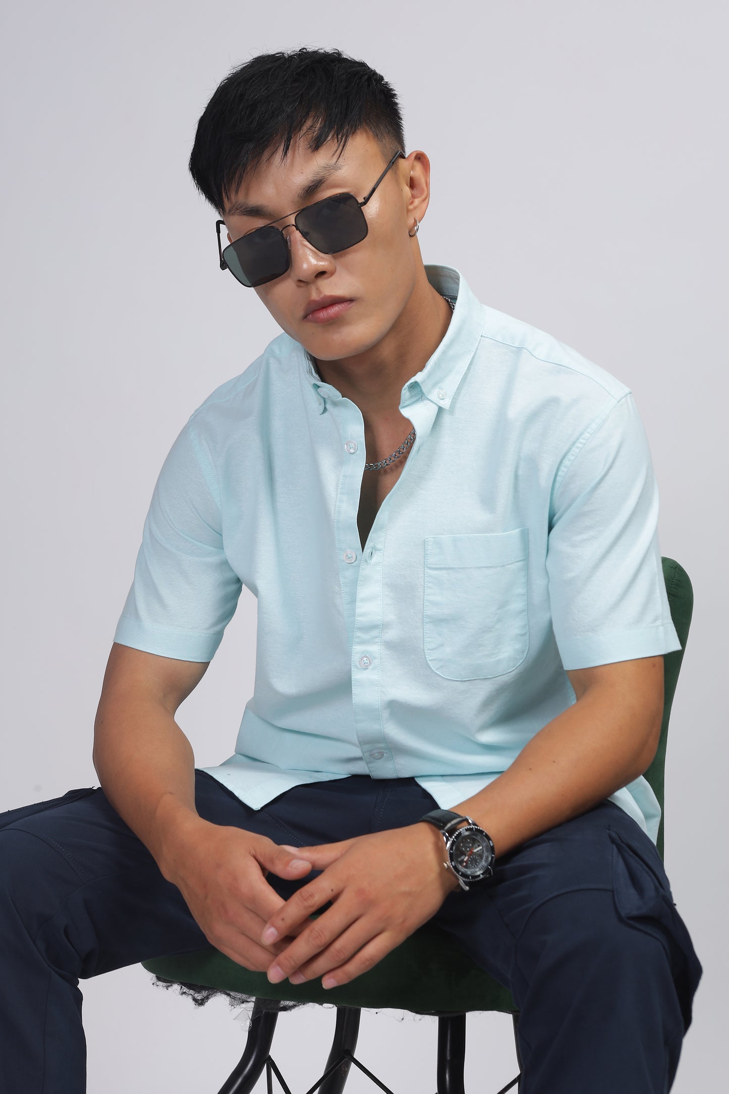 Uri Turquoise Button Down Oxford Shirt