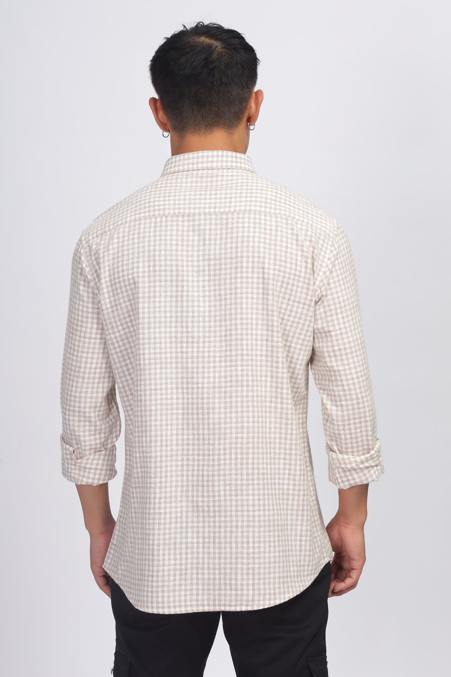 Uri Light Brown Gingham Check Cotton Shirt