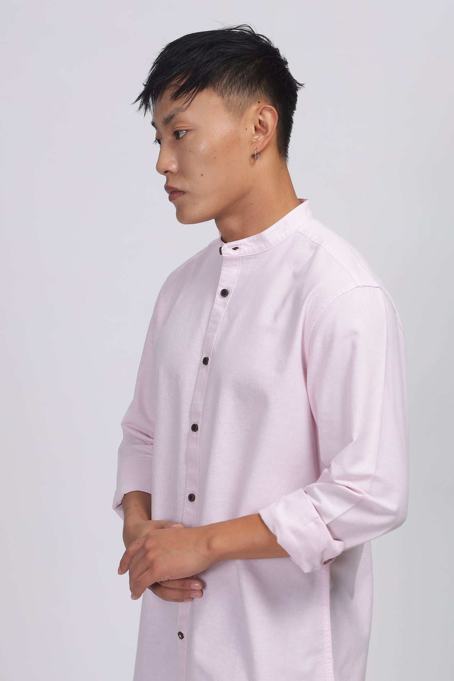 Uri Baby Pink Mandarin Collar Oxford Shirt