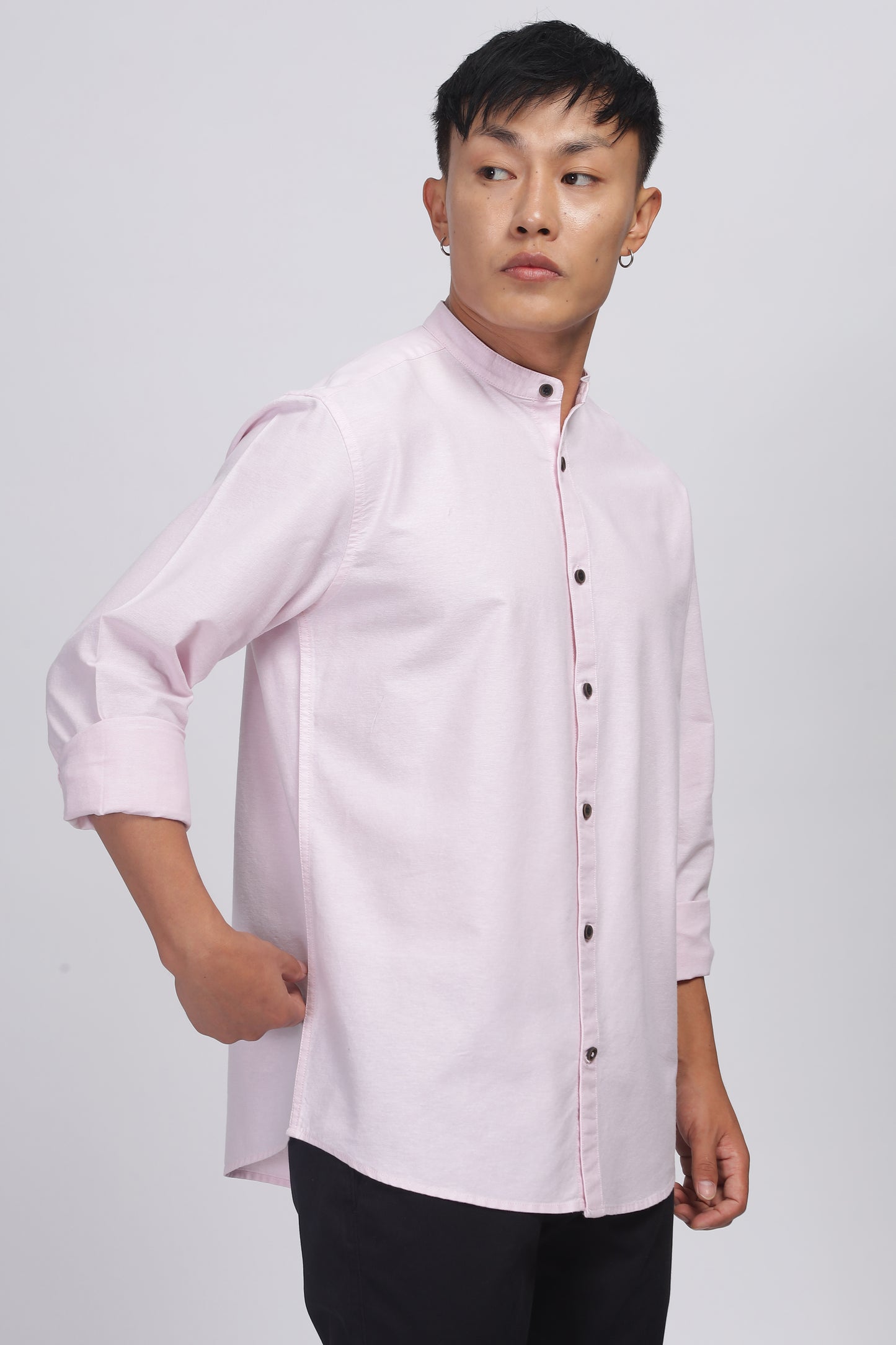Uri Baby Pink Mandarin Collar Oxford Shirt
