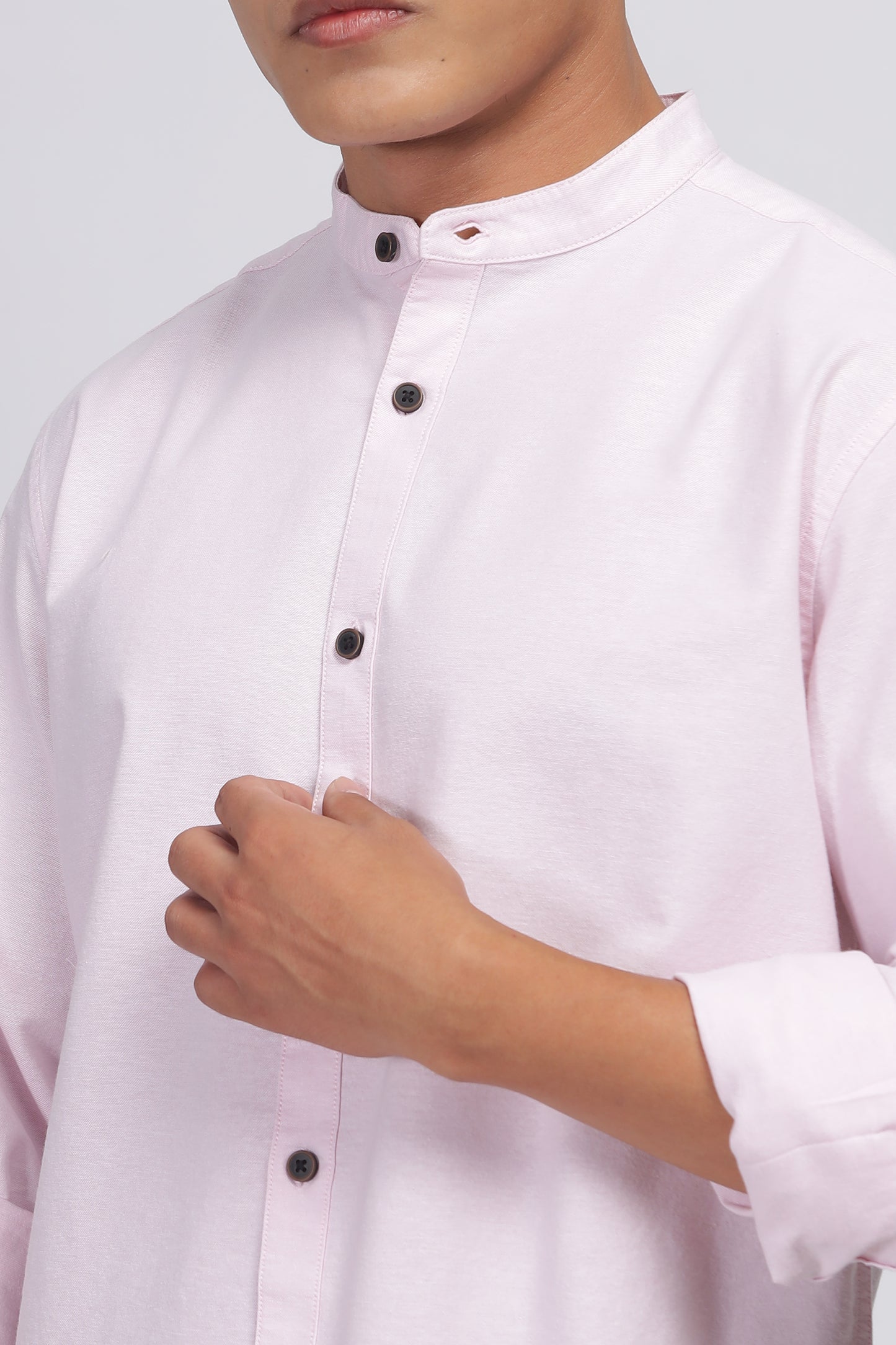 Uri Baby Pink Mandarin Collar Oxford Shirt