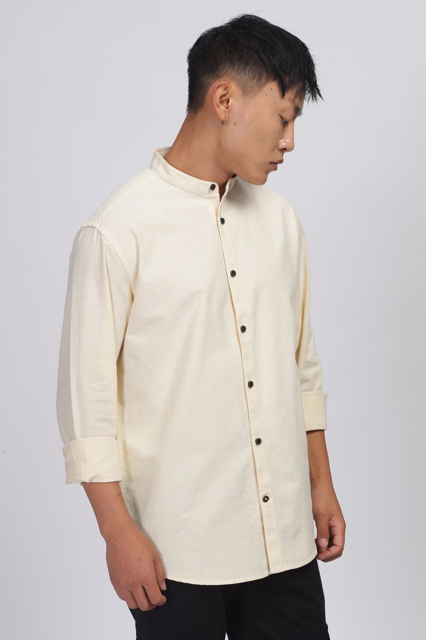 Uri Yellow Mandarin Collar Oxford Shirt